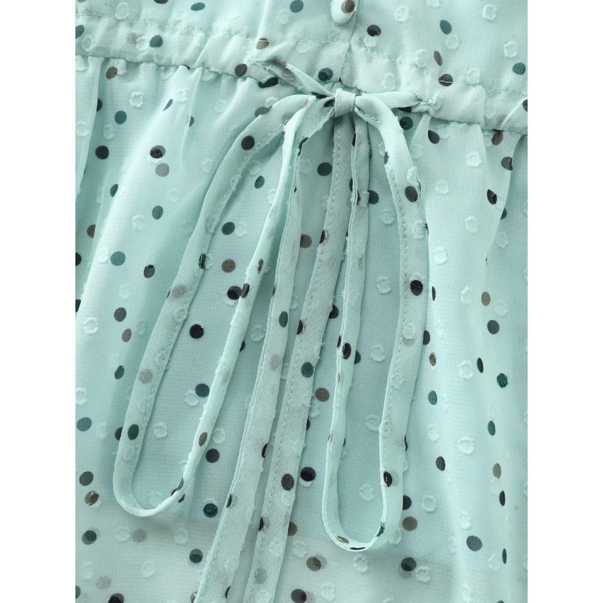 Plus Size Mint Polka Dots Waist-Tie V-Neck Blouse Women Timeless Extra Long Sleeve V-neck Elegant Blouses BloomChic 28/5X Product Image