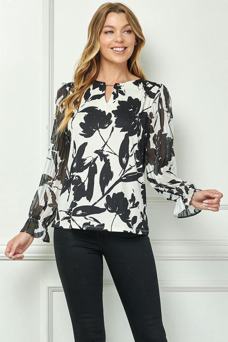 Bubble Hem 3/4 Tie Sleeve Blouse - Eggshell Product Image