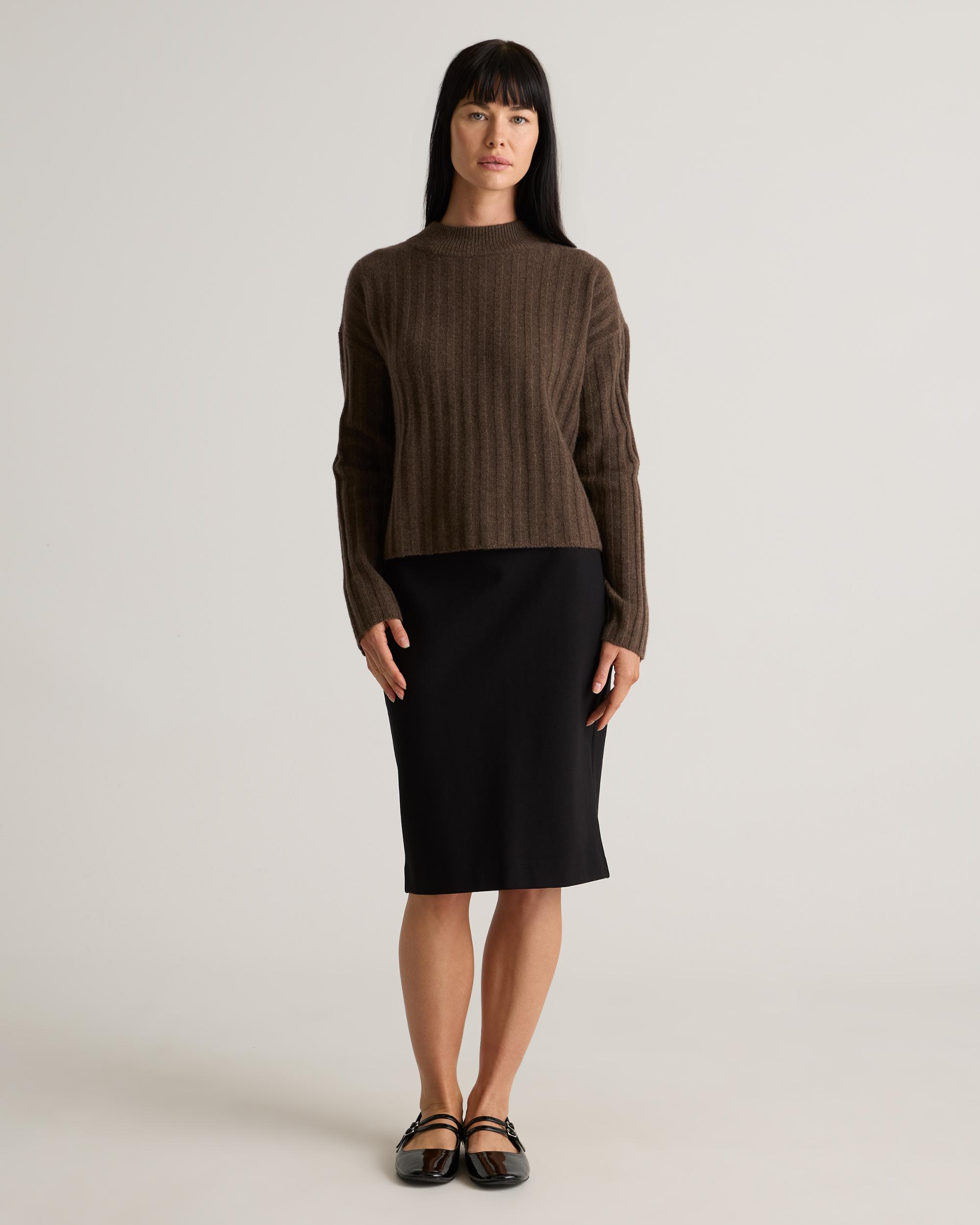 Quince | Women's Mongolian Cashmere Wide-Rib Cropped Mockneck Sweater Product Image