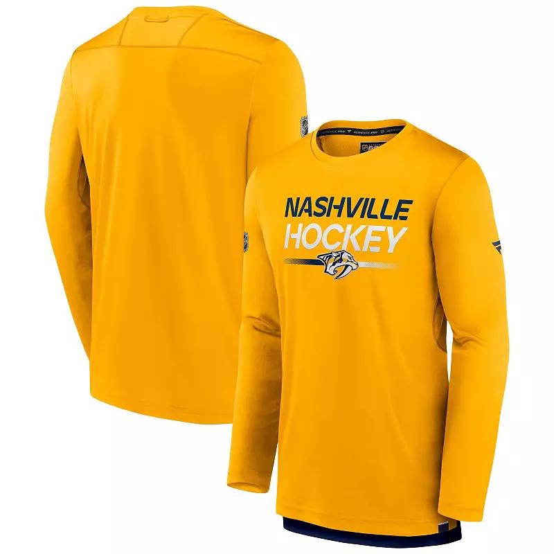 Men's Fanatics Gold Nashville Predators Authentic Pro Tech Long Sleeve T-Shirt, Size: Large, Pdt Gold Product Image