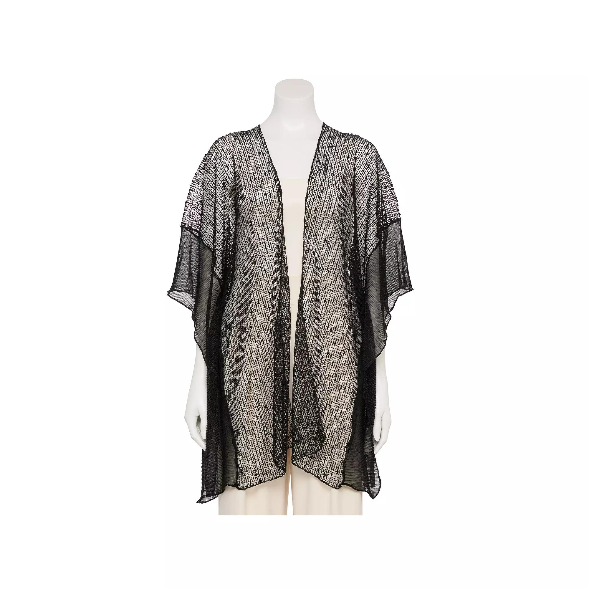Women's CHARLOTTE DANIEL Mini Pom Pom Textured Kimono, Black Product Image