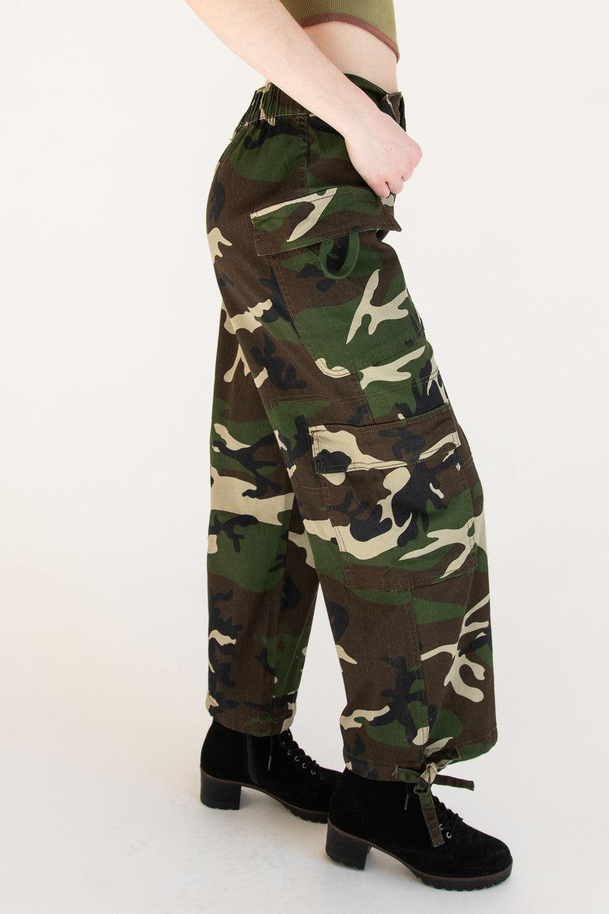 Drawstring Camo Cargo Pants Product Image