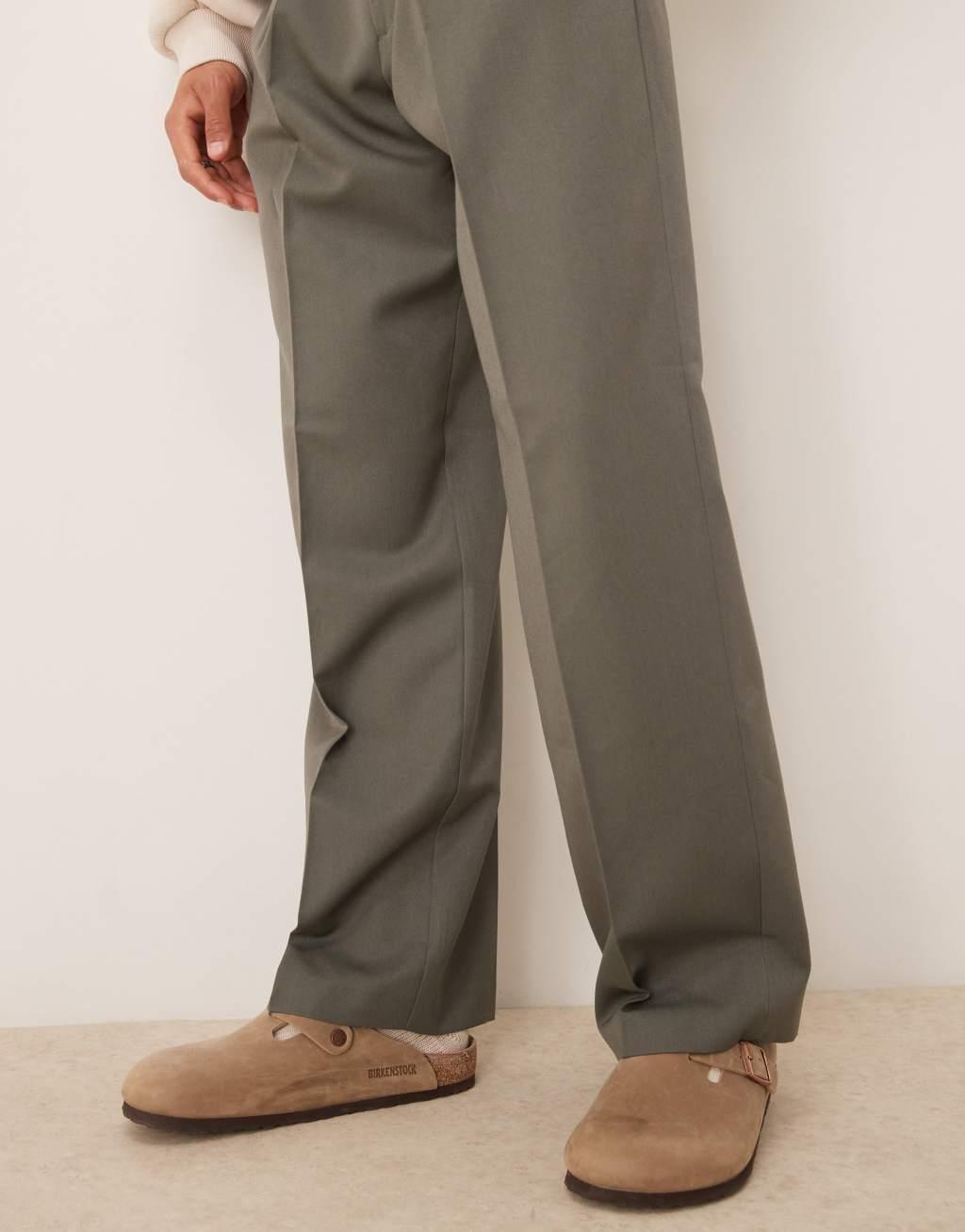 ASOS DESIGN smart wide leg pants with front pleat in muted green Product Image