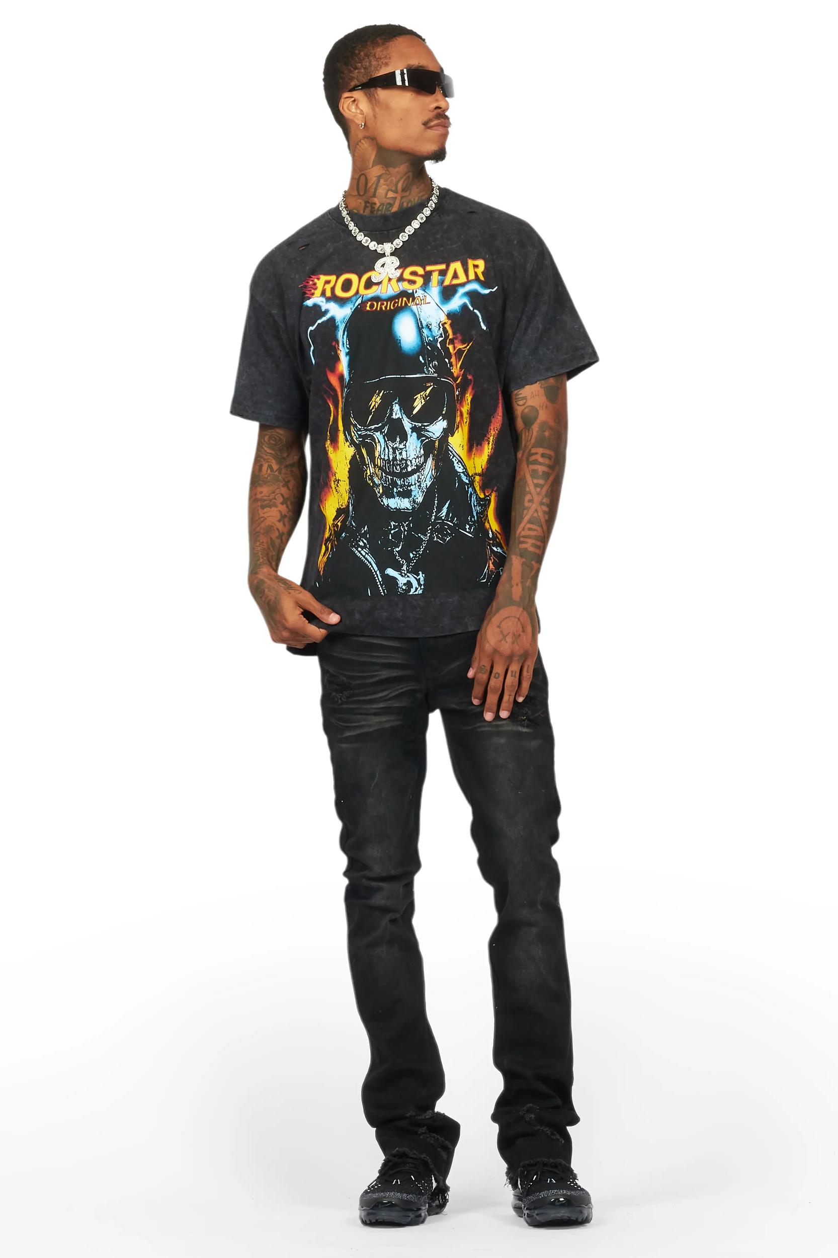 Balius Vintage Black Oversized Graphic T-Shirt Male Product Image