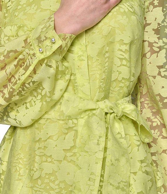 KARL LAGERFELD PARIS Organza Burnout Long Sleeve Floral Shirt Dress Product Image