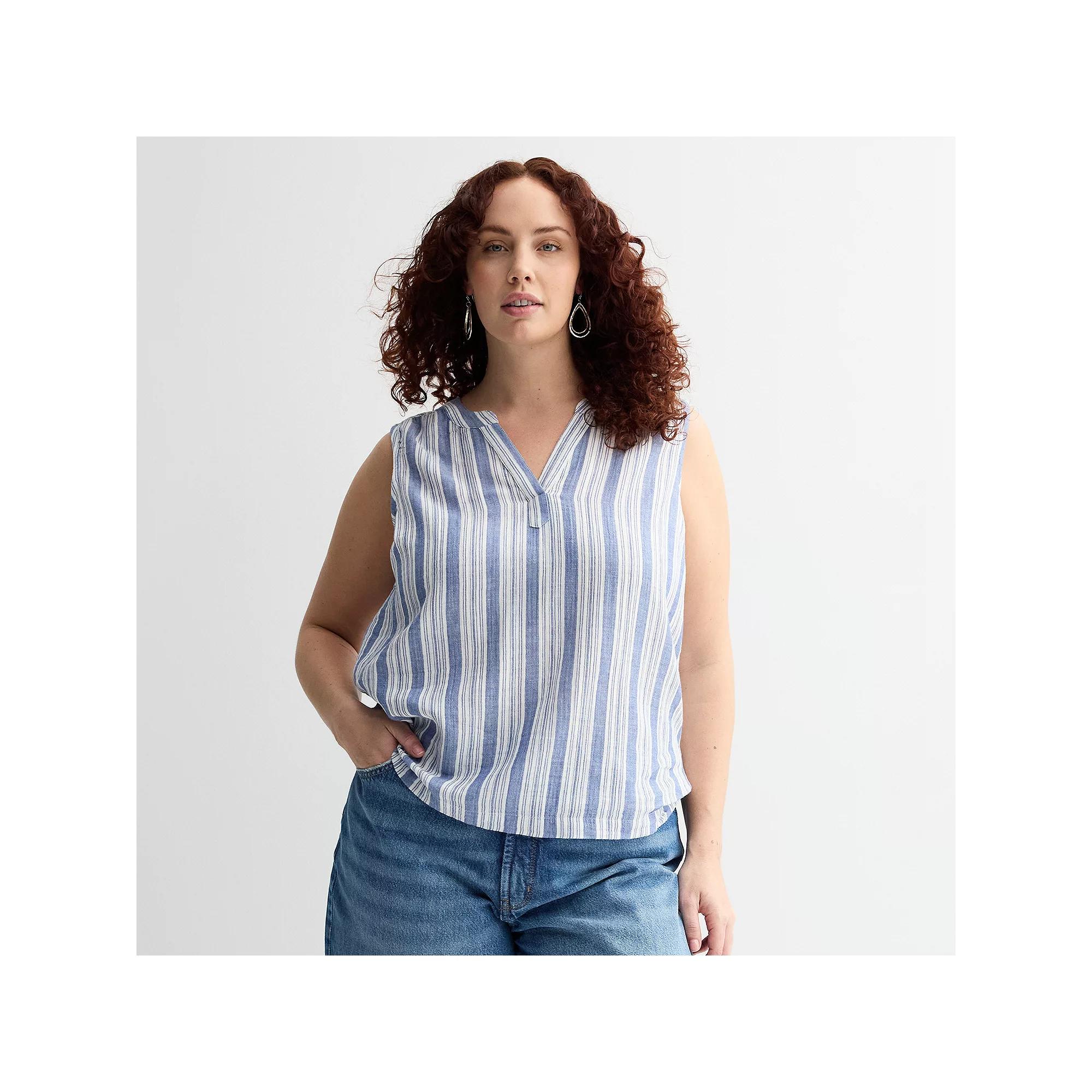 Plus Size Sonoma Goods For Life® Easy Soft Gauze Top, Women's, Size: 2XL, Blue Stripe Product Image