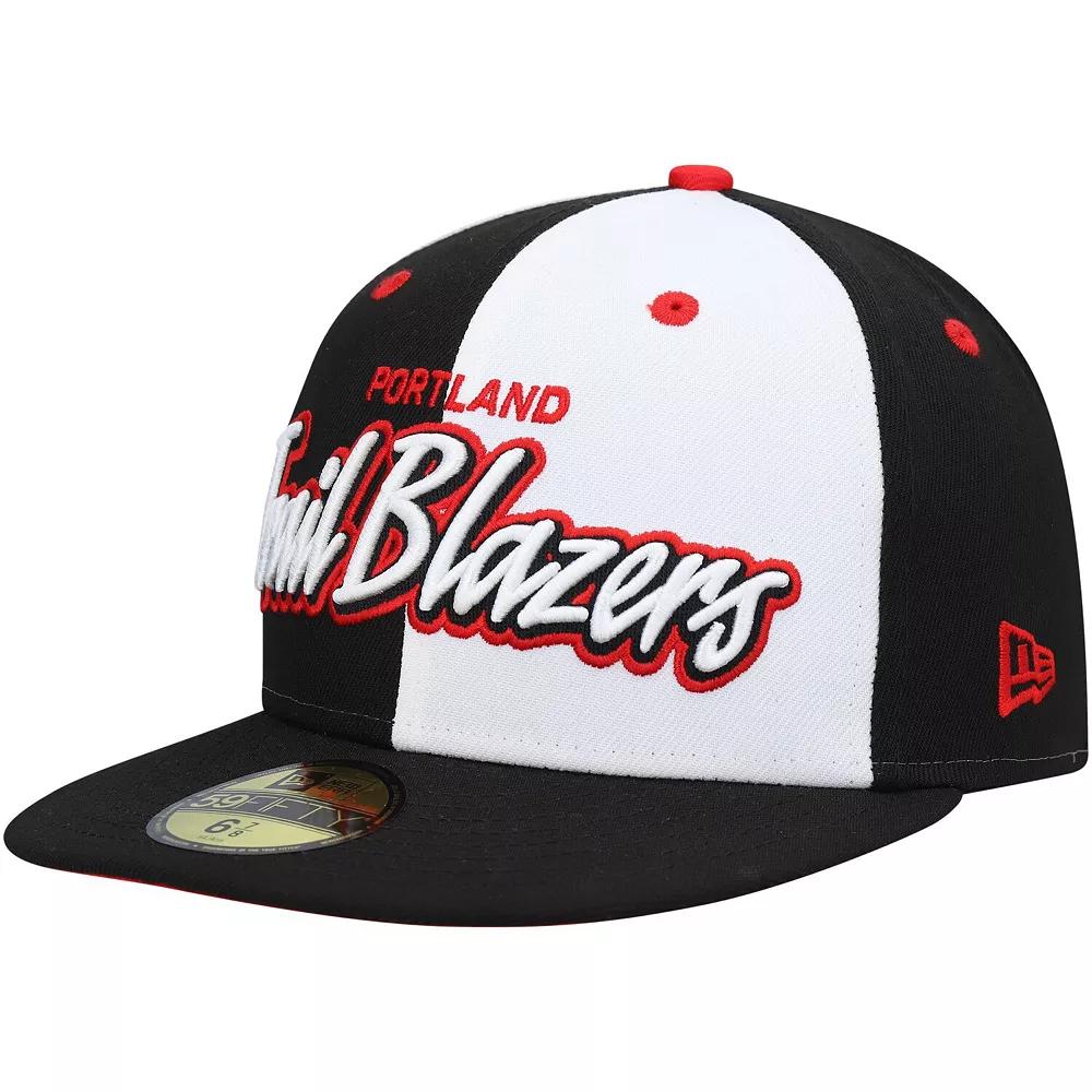 Men's New Era Black/White Portland Trail Blazers Script Pinwheel 59FIFTY Fitted Hat, Size: 7 1/2 Product Image