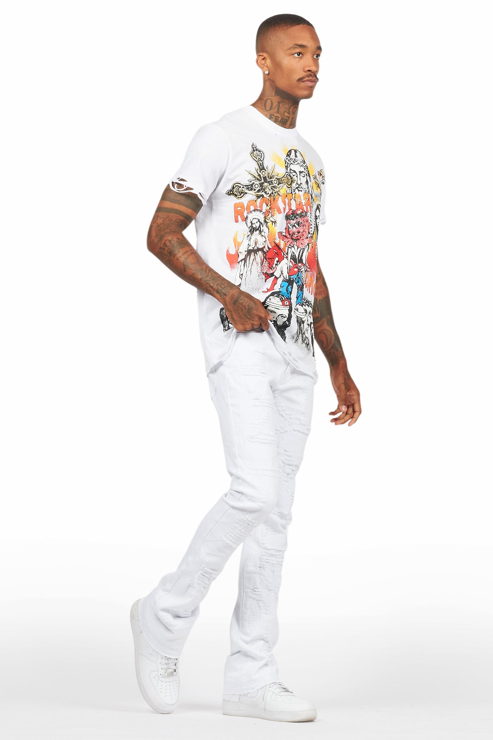Holibert White Stacked Flare Jean Male Product Image
