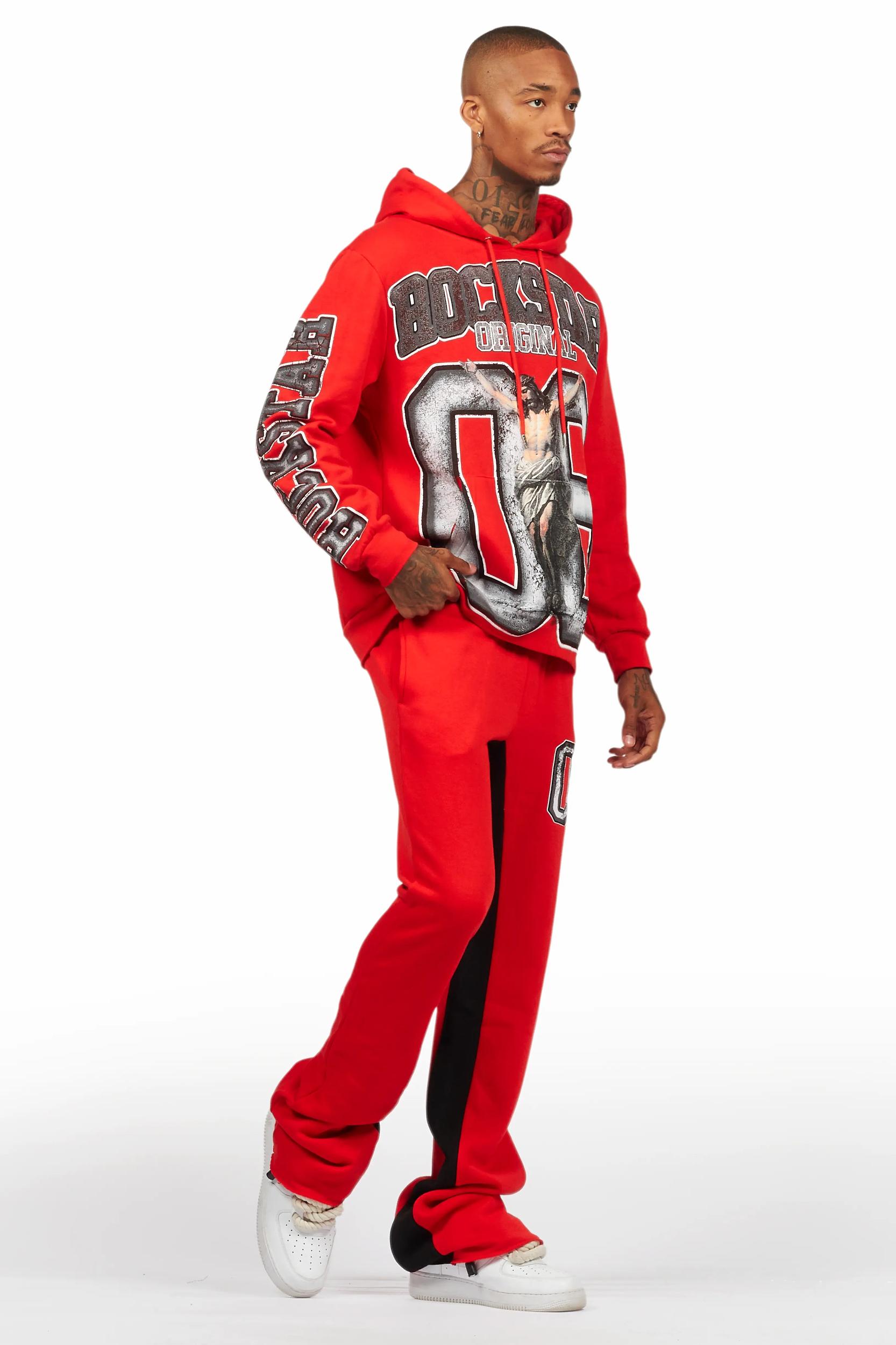 Fields Red/White Baggy Hoodie Track Set Male Product Image