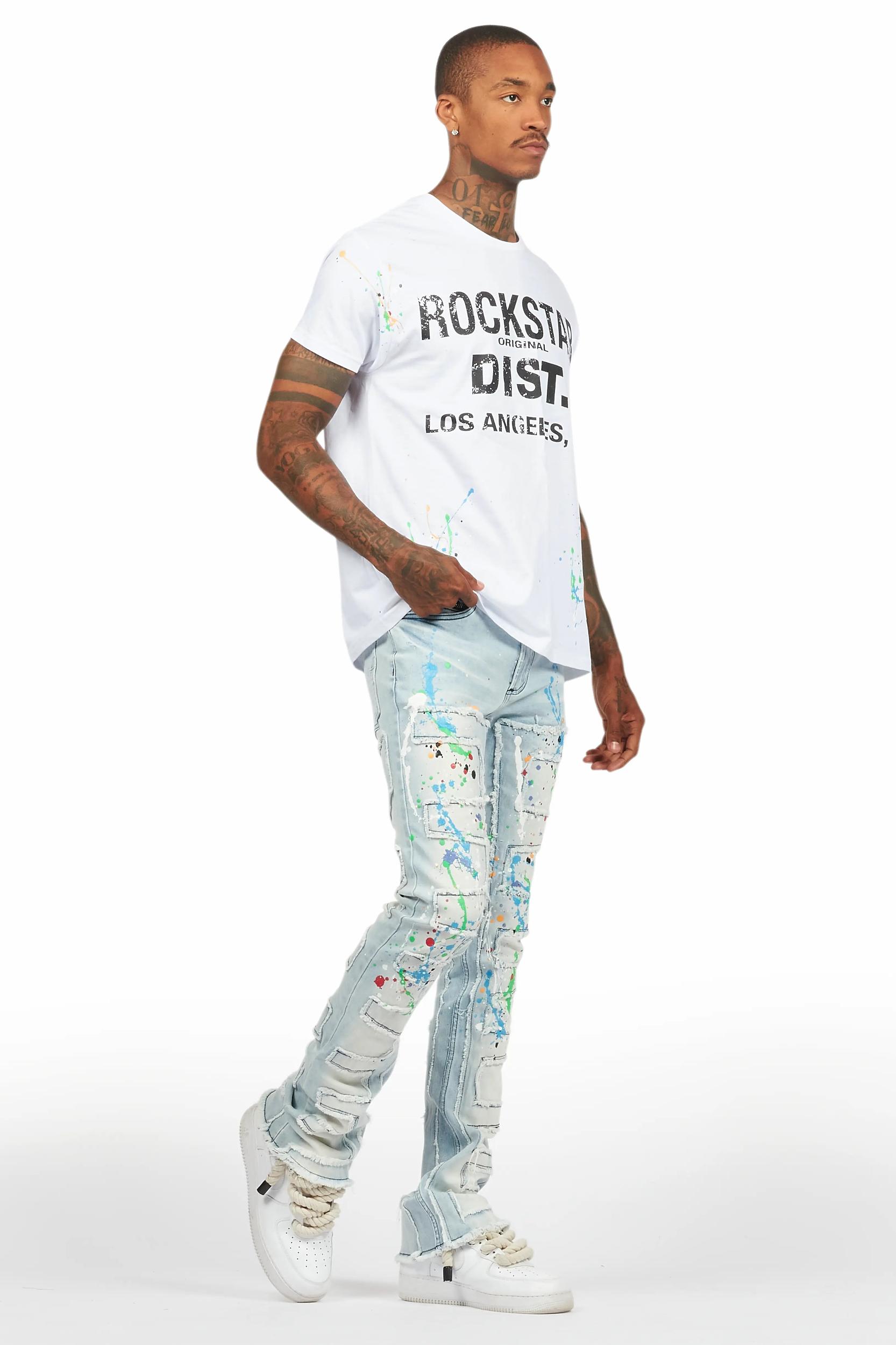 Oriel White/Black T-Shirt/Stacked Flare Jean Set Male Product Image