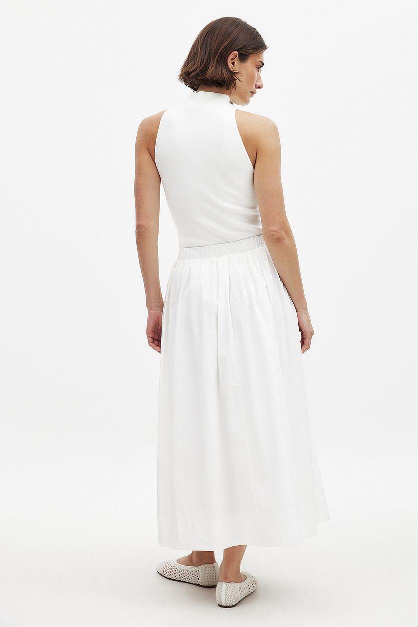 Elastic Waist Cotton Midi Skirt Product Image