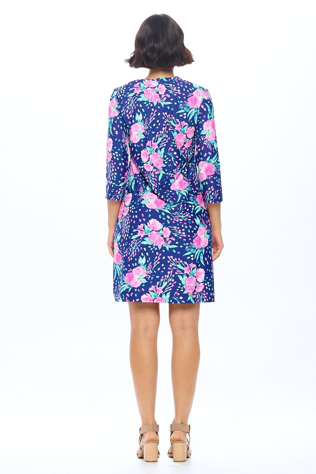 Navy Split Neck Dress Product Image