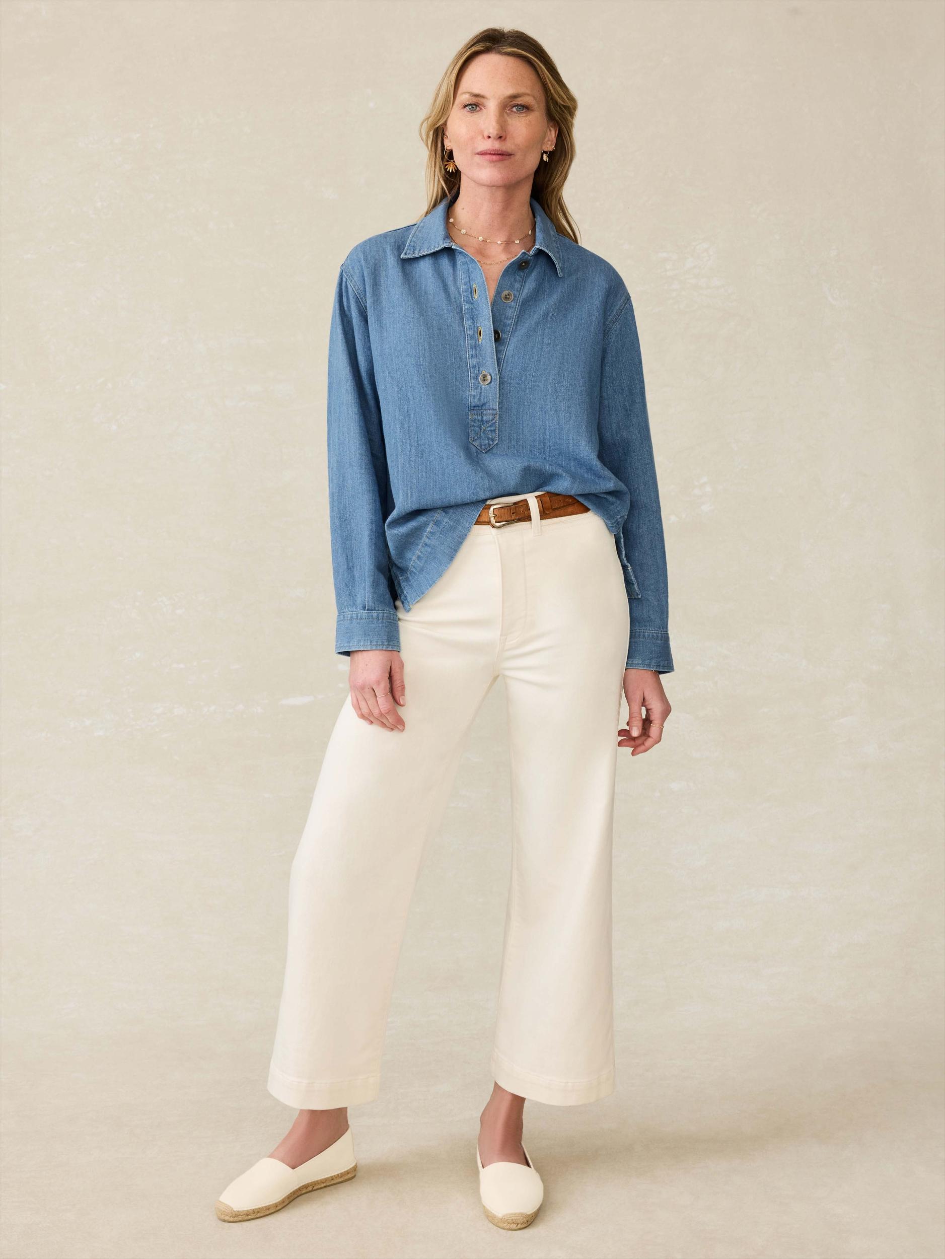 Linen Denim Oceanview Blouse - Coastal Cloud Wash Female Product Image