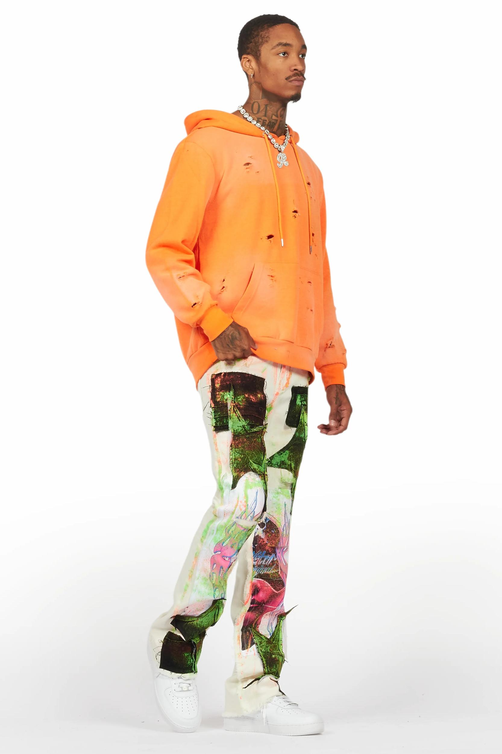 Helki Beige/Green Roller Paint Stacked Flare Jean Male Product Image