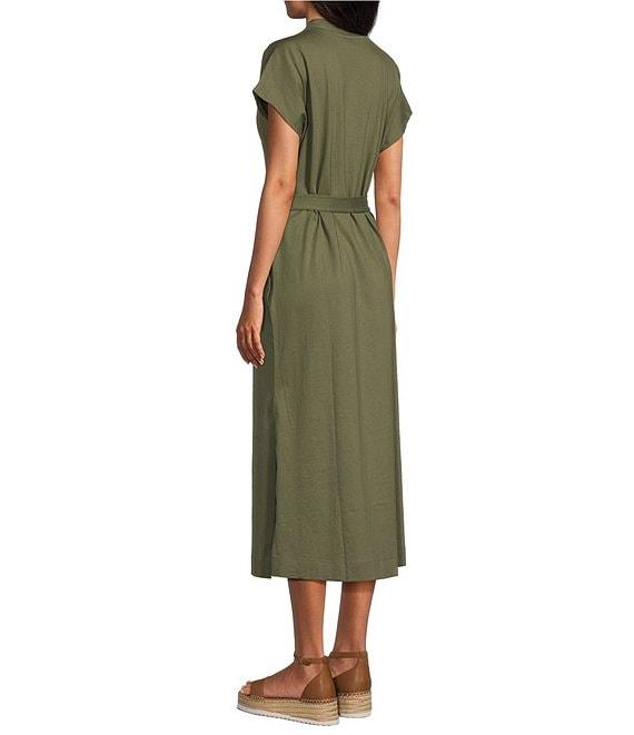 Tommy Bahama Islandscape Jersey V-Neck Short Sleeve Self-Belted Midi Dress Product Image
