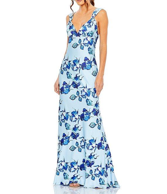 Mac Duggal Floral Print V-Neck Sleeveless Gown Product Image