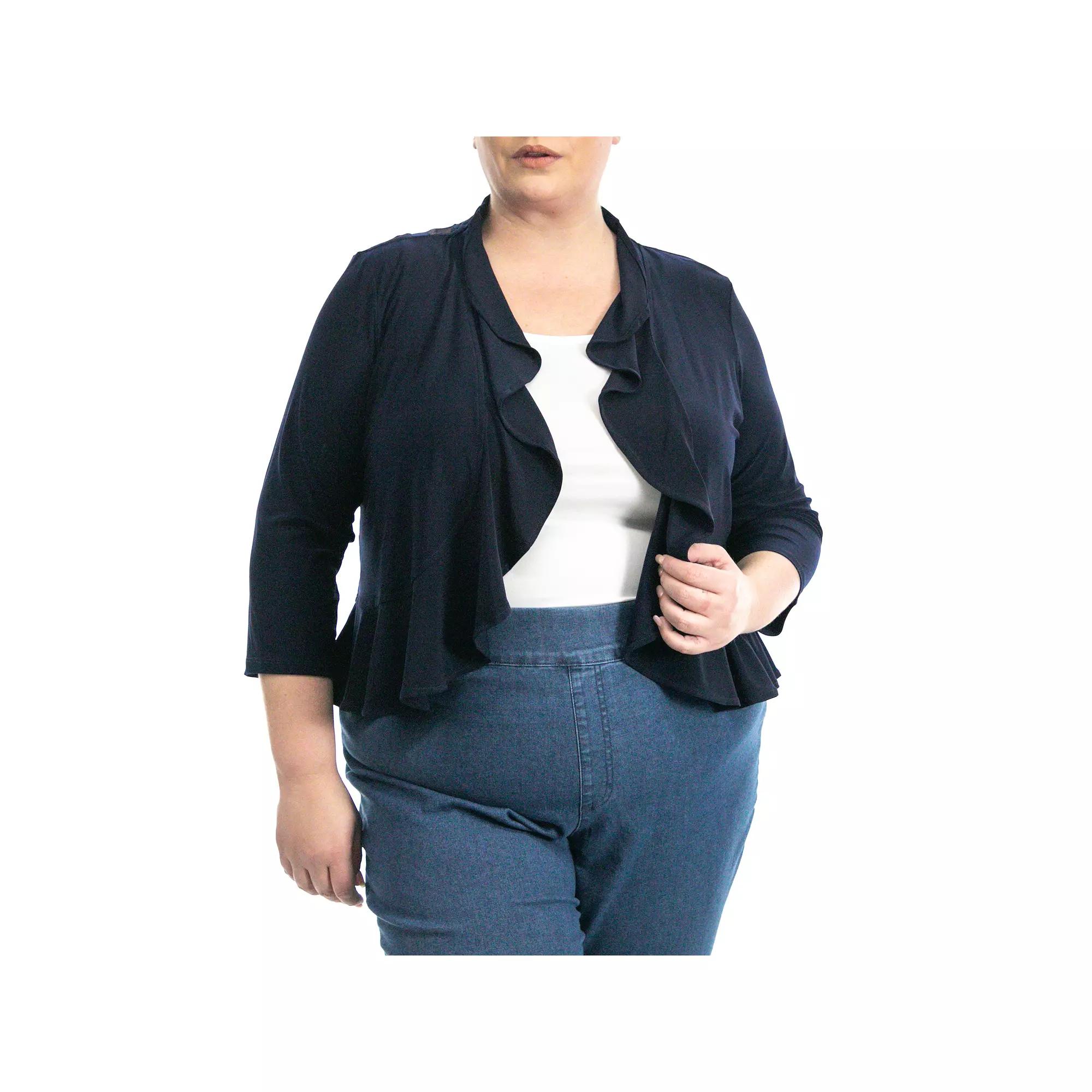 Plus Size Nina Leonard Ruffle Bolero, Women's, Size: 2XL, Black Product Image