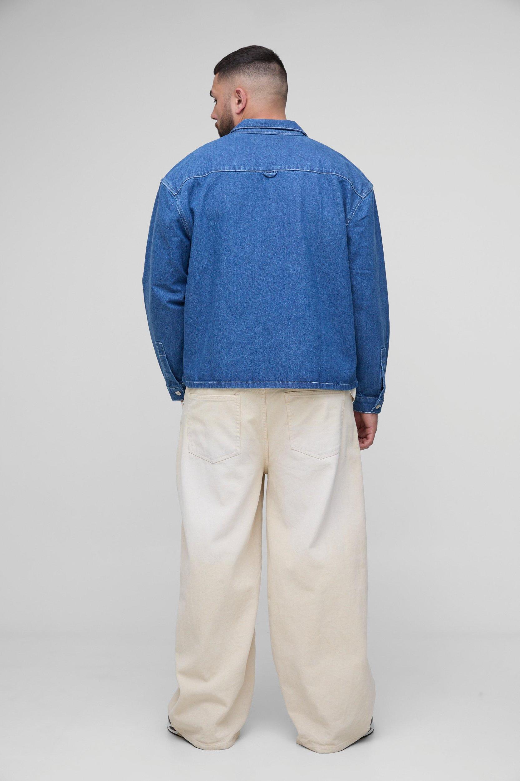 Plus Oversized Boxy Carpenter Pocket Denim Shirt | boohooMAN USA Product Image
