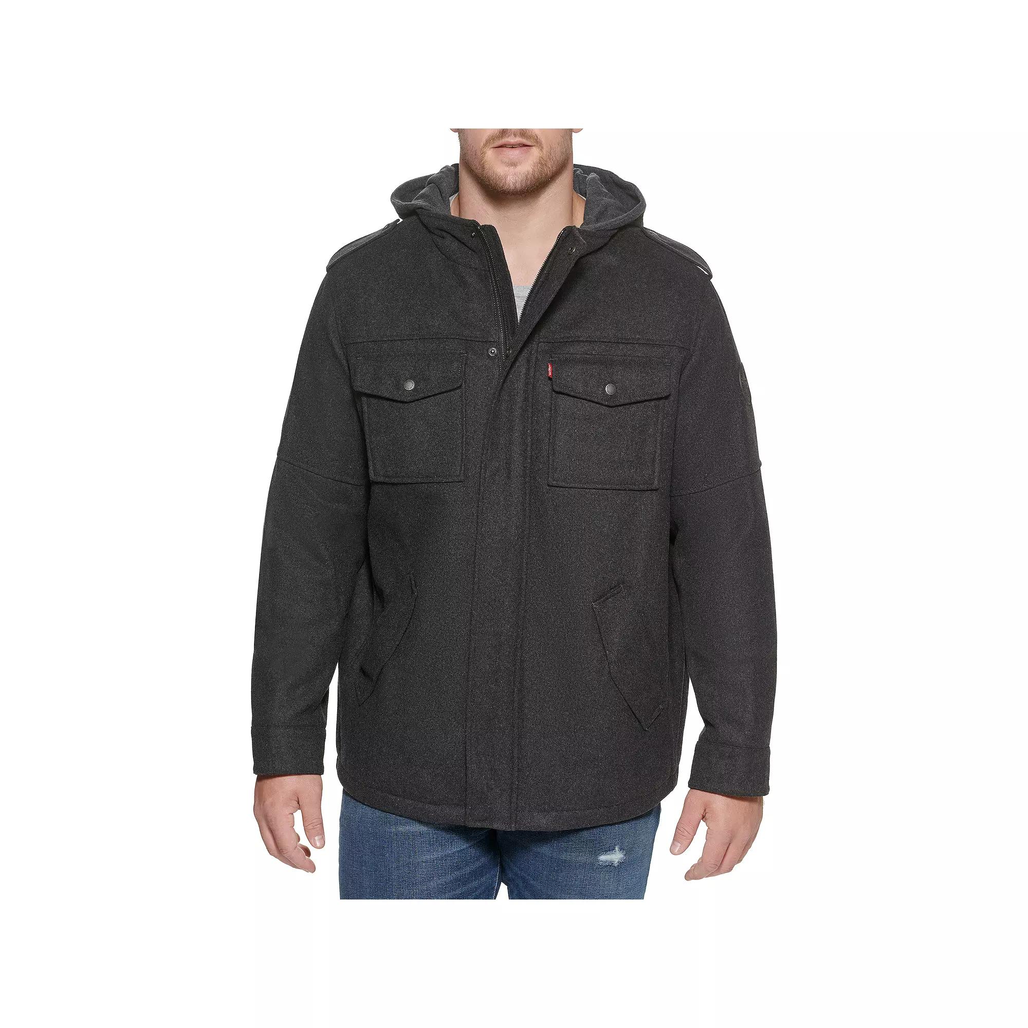 Big & Tall Levis Wool Blend Jacket with Hood, Mens Grey Product Image