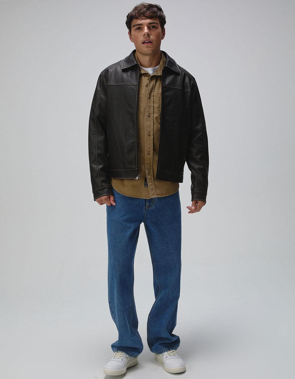 RSQ Mens Vegan Leather Jacket - BROWN Product Image