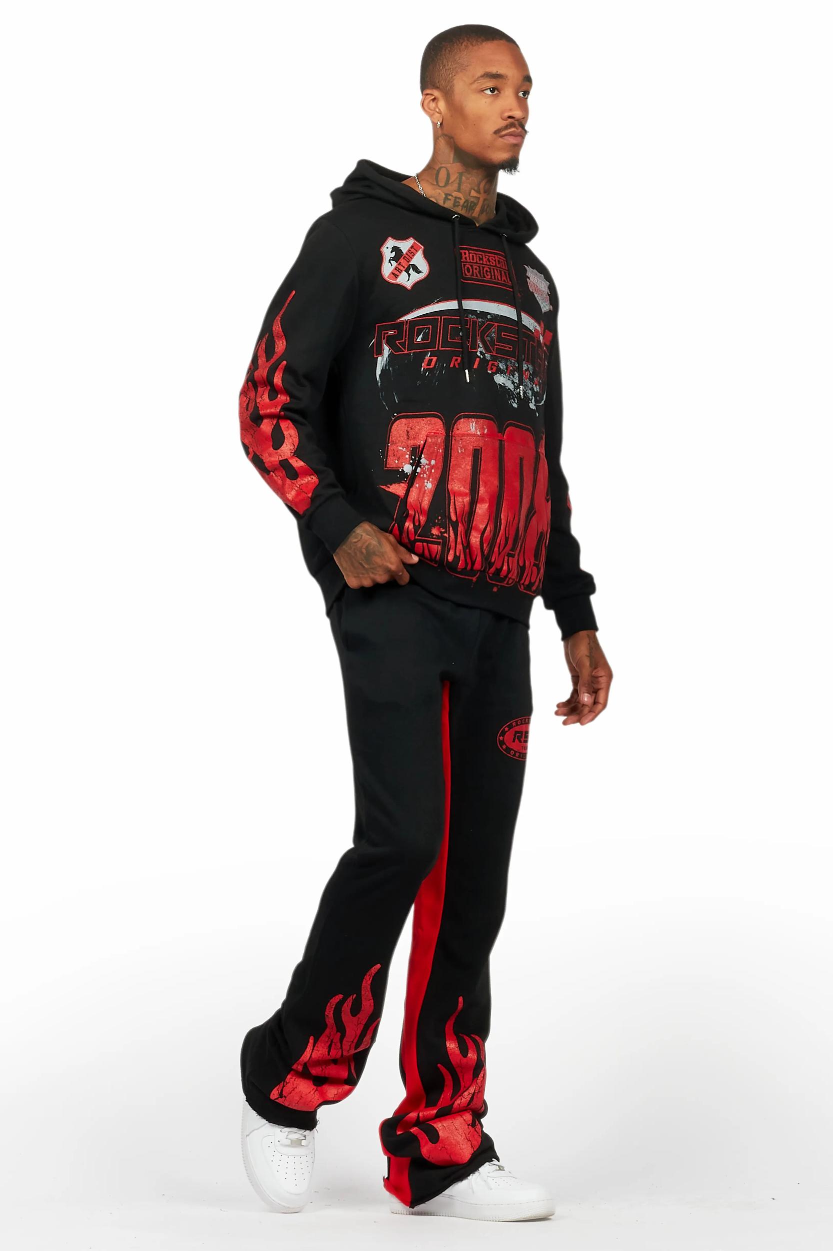 Amos Black/Red Hoodie/Baggy Track Pant Set Male Product Image