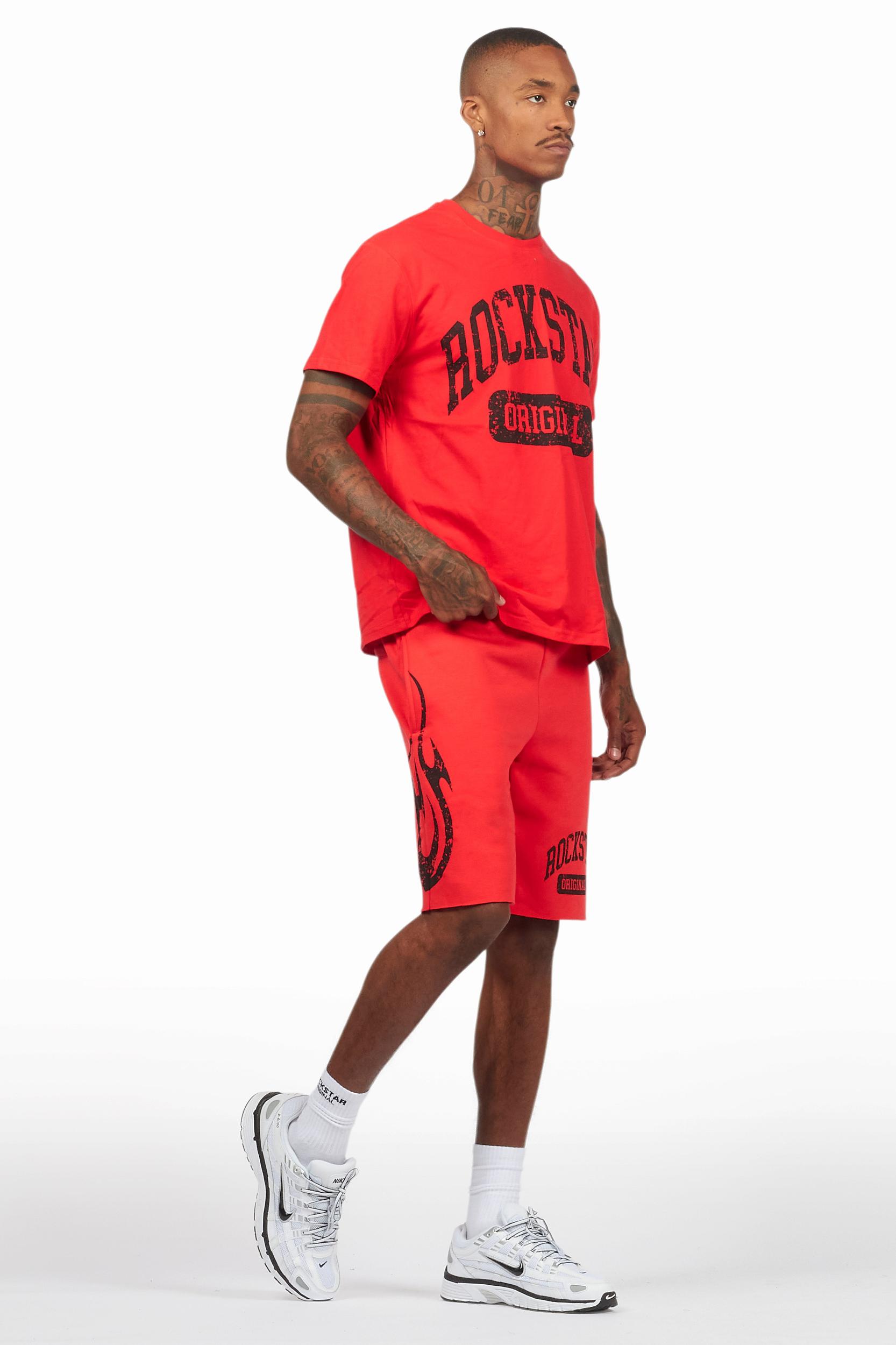 Members Red/Black T-Shirt/Short Set Male Product Image