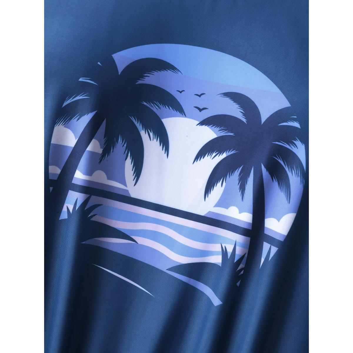 Plus Size Island Pattern Pockets One-Piece Swimsuit Women's Swimwear Mediumblue Resort Curve Bathing Suits High stretch One Pieces BloomChic 30/6X Product Image