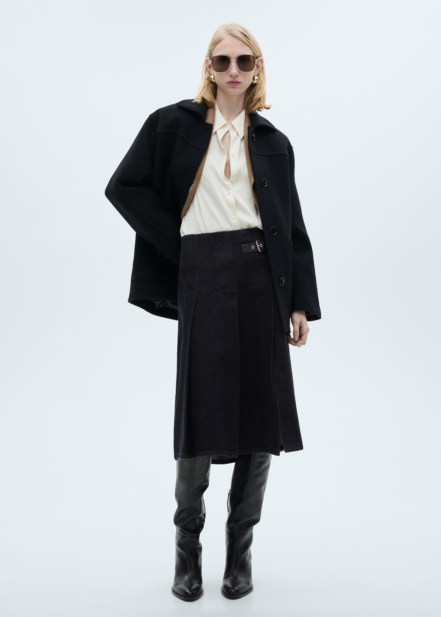 Rinse-wash midi-skirt with buckle - Women | MANGO USA Product Image