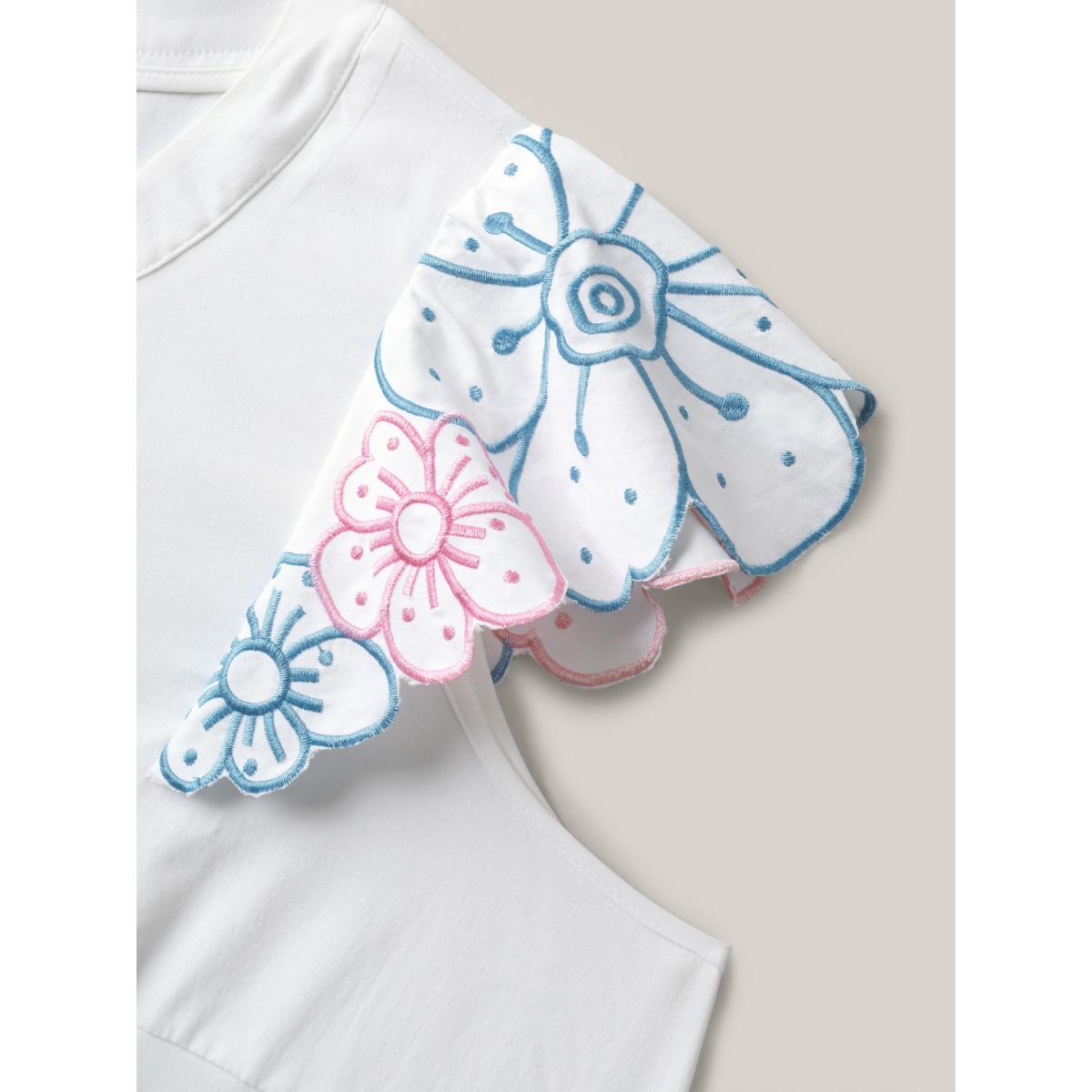 Plus Size Originalwhite Floral Lotus Leaf Sleeve Split Neck Blouse Women Cap Sleeve Notched collar Casual Blouses BloomChic 10/M Product Image