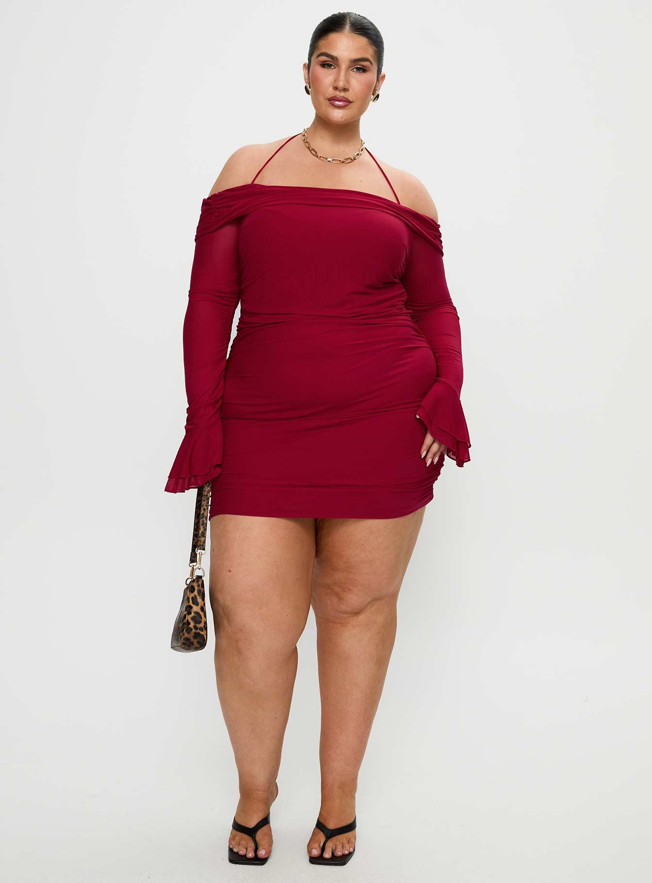 Taylon Off The Shoulder Mini Dress Red Curve Product Image