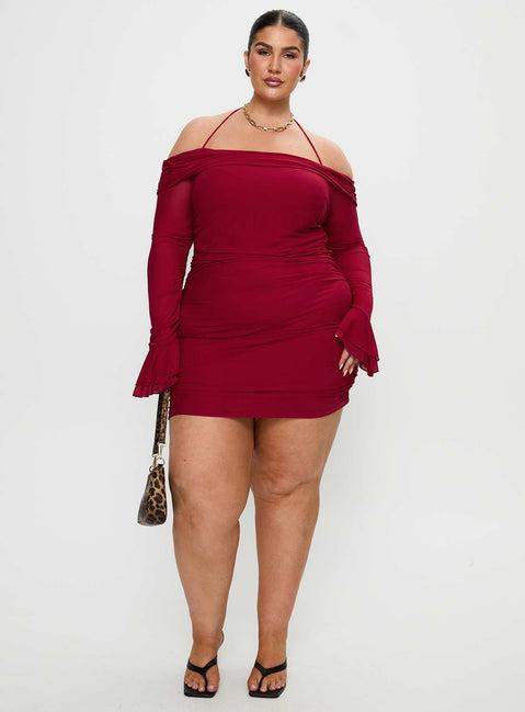 Taylon Off The Shoulder Mini Dress Red Curve Product Image