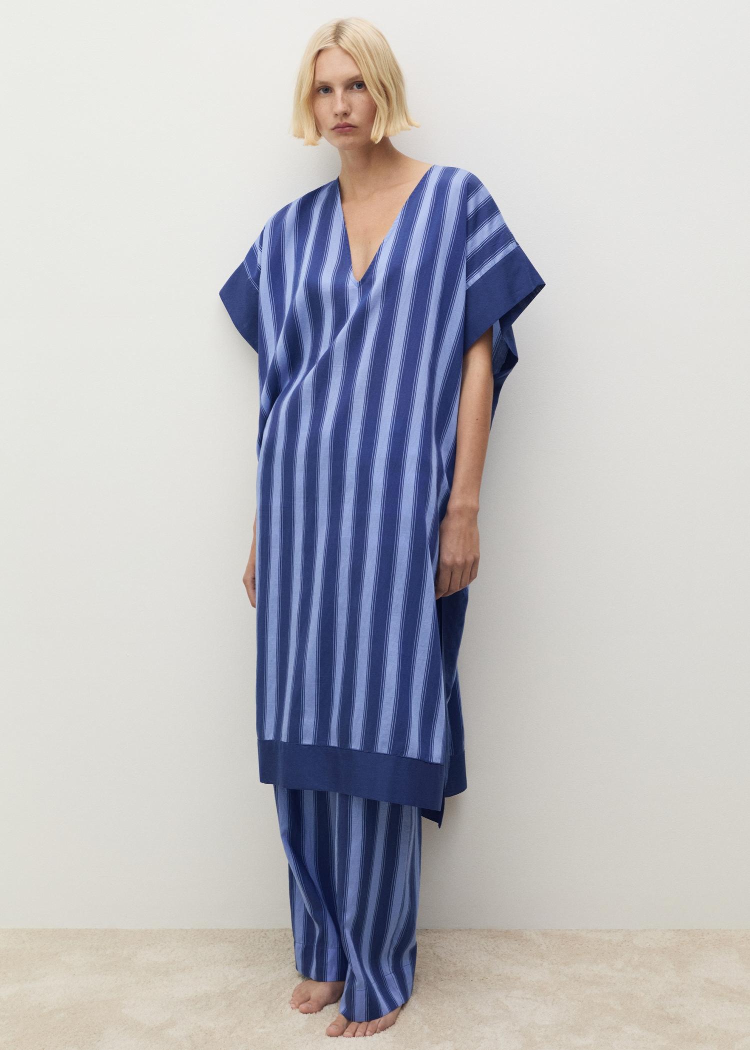 Lyocell two-tone caftan with woven stripe - Women | MANGO USA Product Image