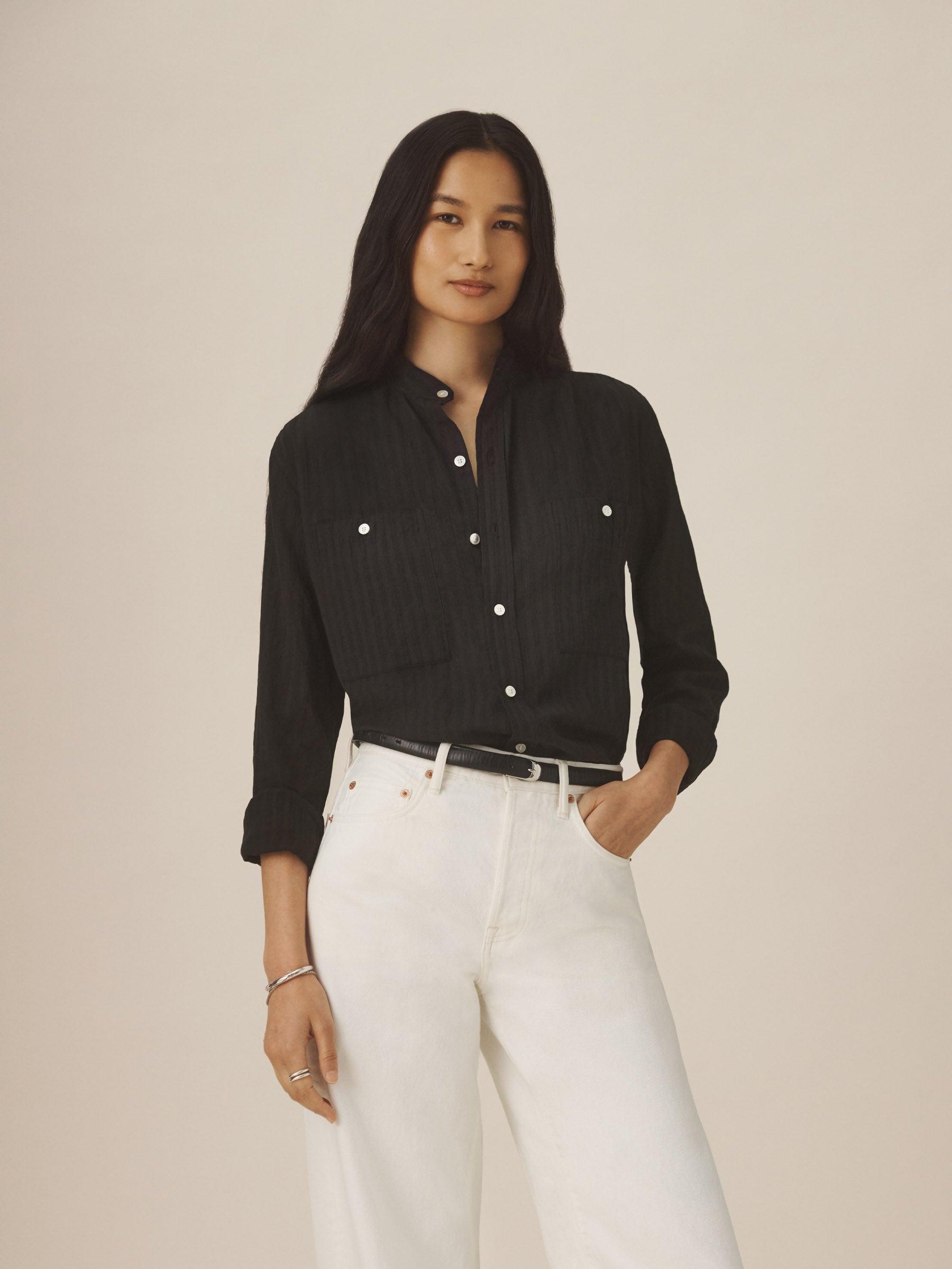 Black Cotton Dobby Studio Shirt Product Image