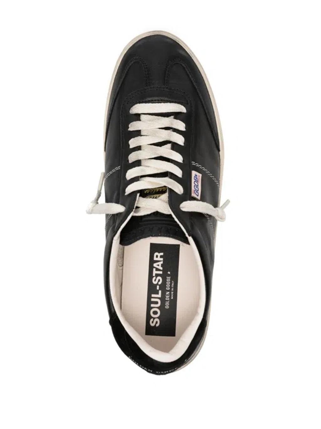 GOLDEN GOOSE Deluxe Brand Vintage-inspired Black Leather Sneakers With Contrasting White Laces Product Image