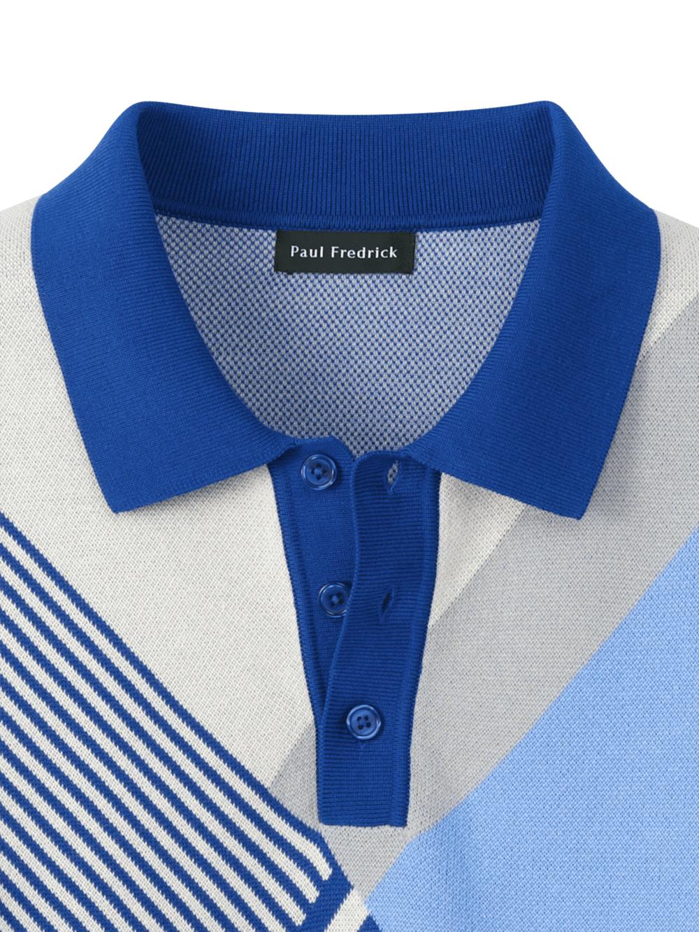 Cotton Three Button Polo - Blue Multi Product Image