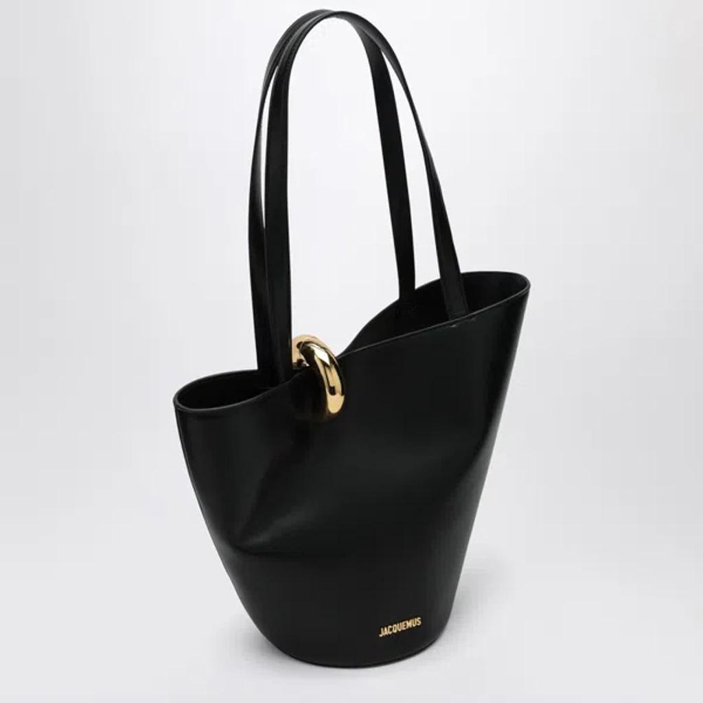 JACQUEMUS The Medium Bambola Asymmetric Leather Bucket Bag In Black 990 Product Image