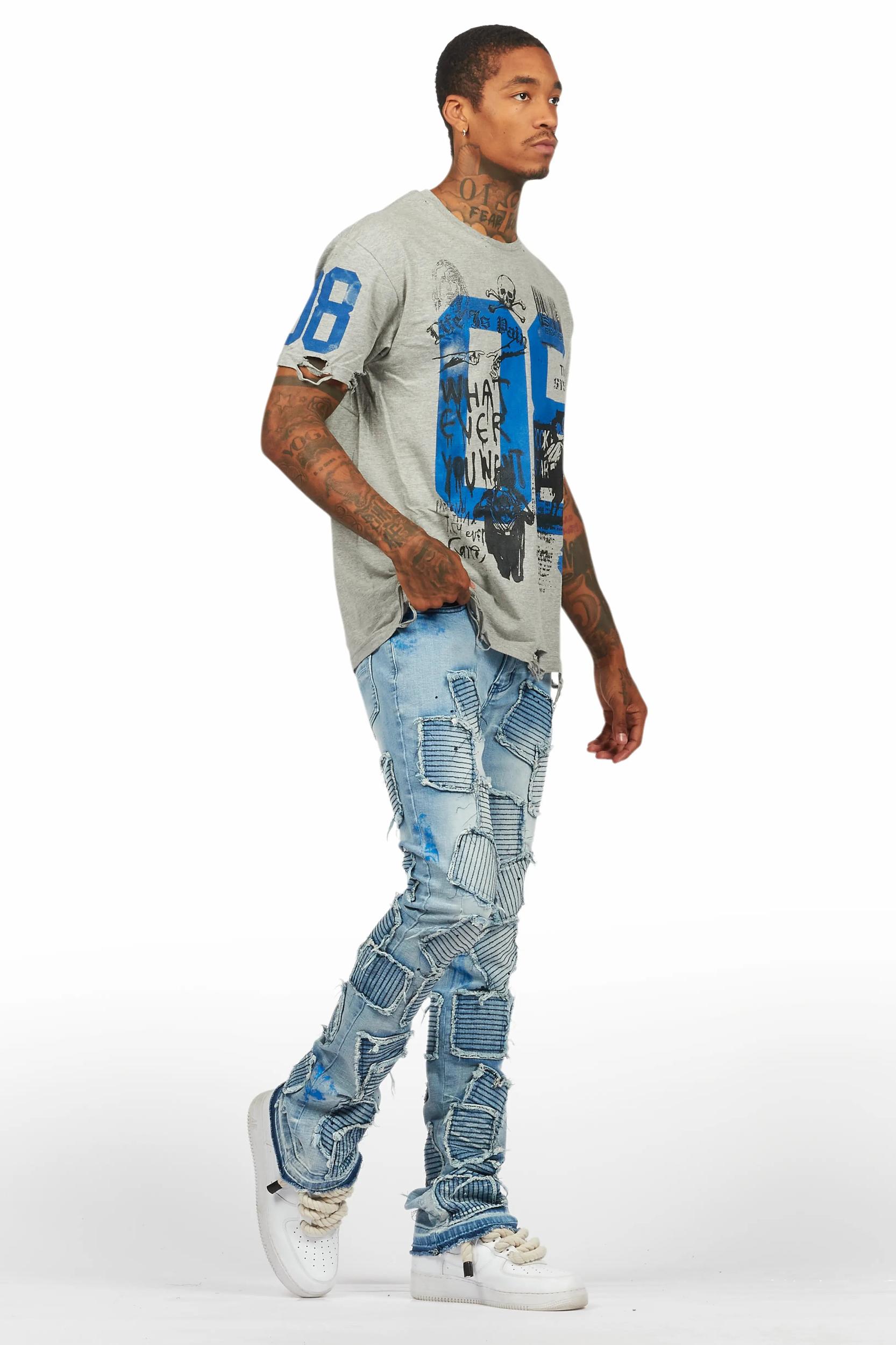Grill Grey T-Shirt/Stacked Flare Jean Set Male Product Image