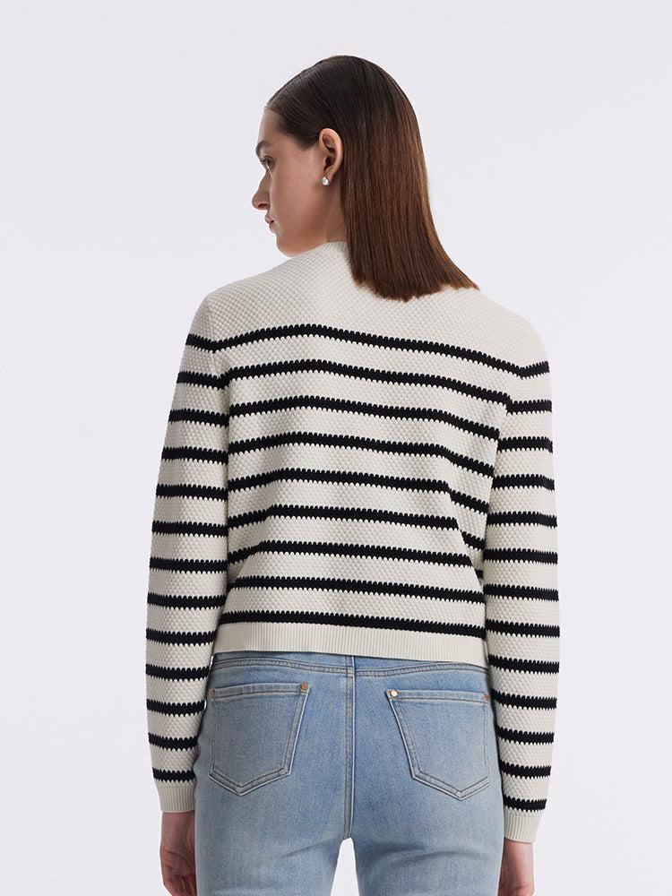 Striped Pearl Button Knitted Women Cardigan Product Image