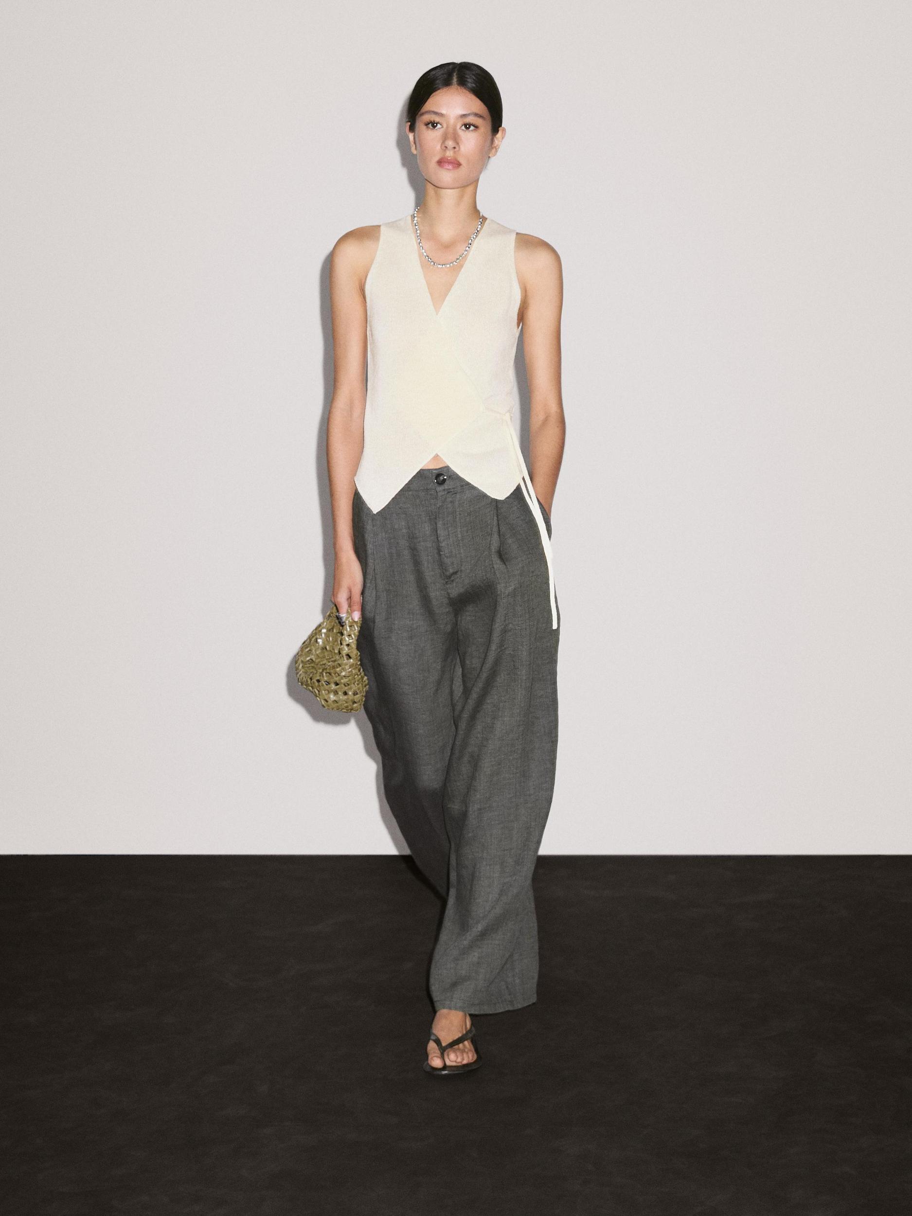 Knit crossover waistcoat with drawstring Product Image