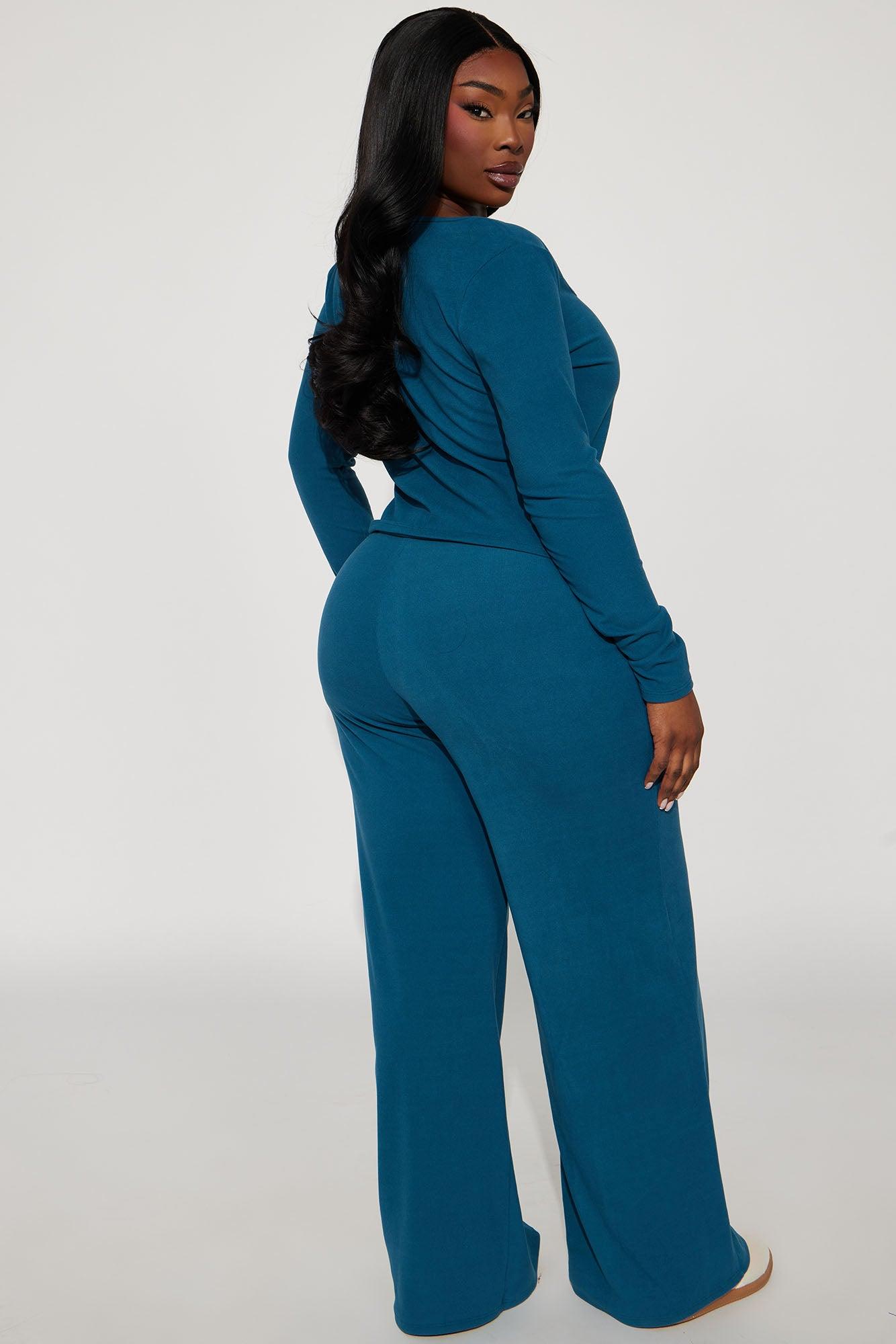 Cozy Henley Top And Pant Set - Blue Female Product Image