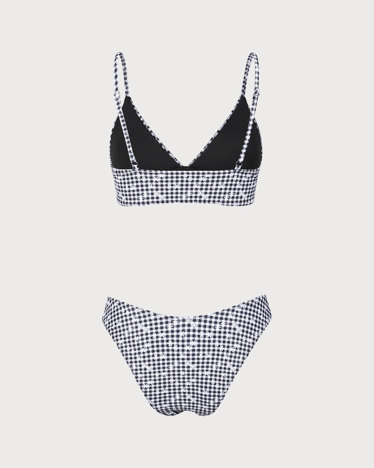 Black Plaid Floral Print Bikini Set Product Image