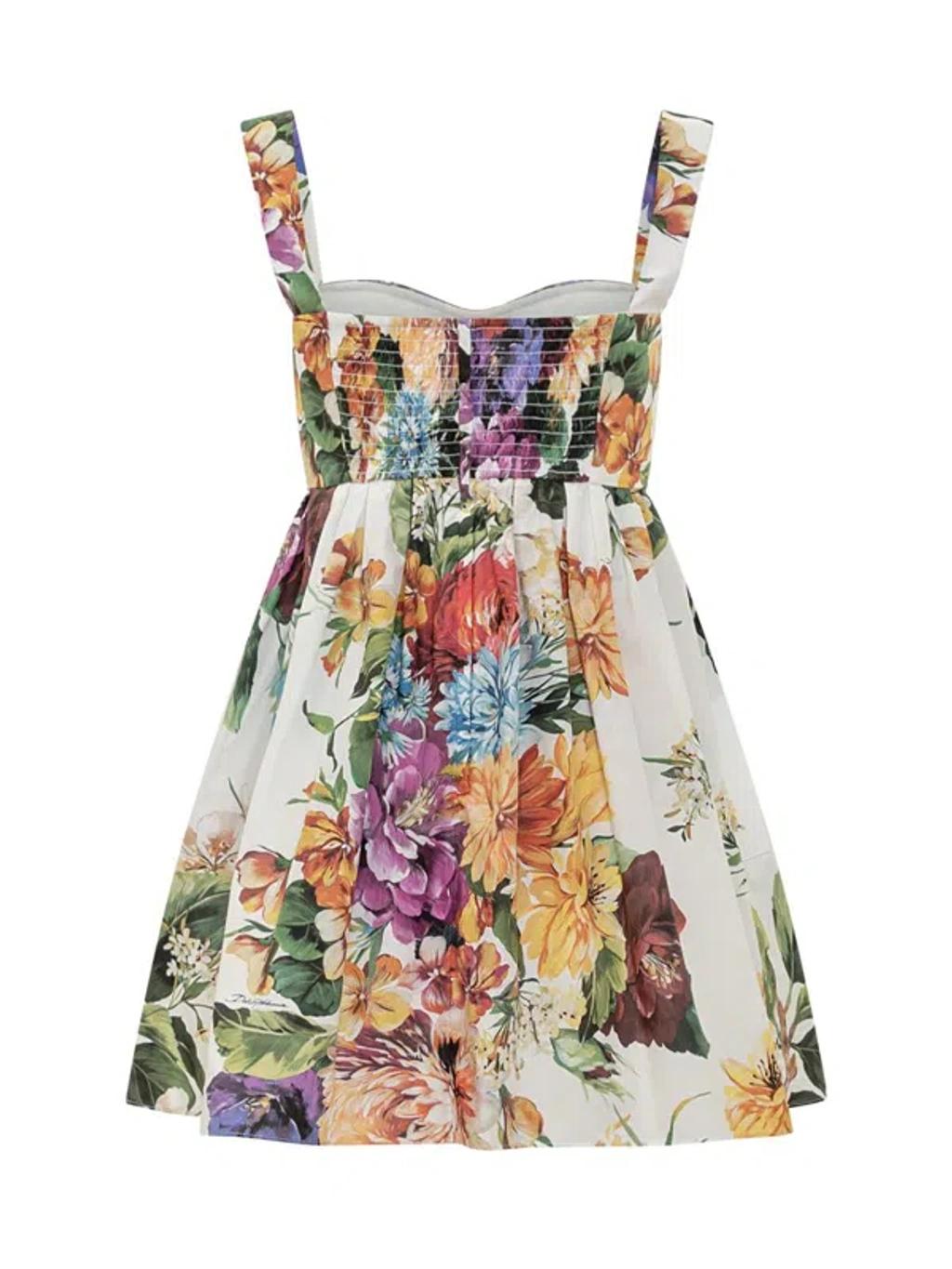 DOLCE & GABBANA Multicolor Sleeveless Dress With Bustier Style Neckline And All-over Floral Print In Cotton Woman Product Image