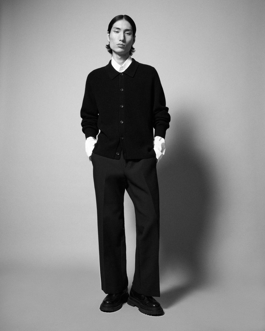 COLLARED RIBBED WOOL-CASHMERE CARDIGAN Product Image