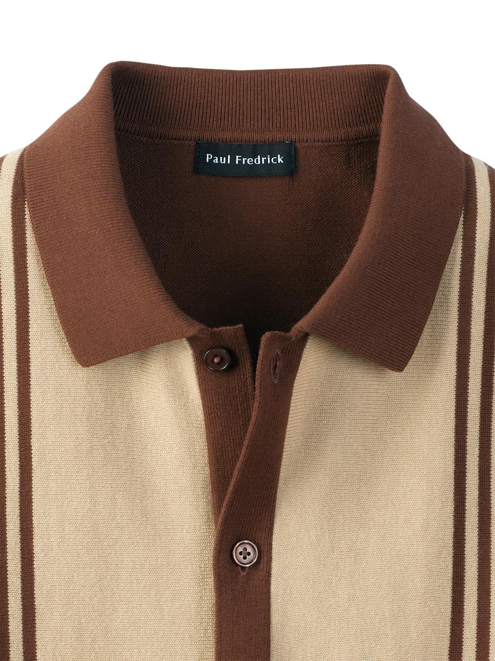 Cotton Three Button Front Polo - Brown Product Image