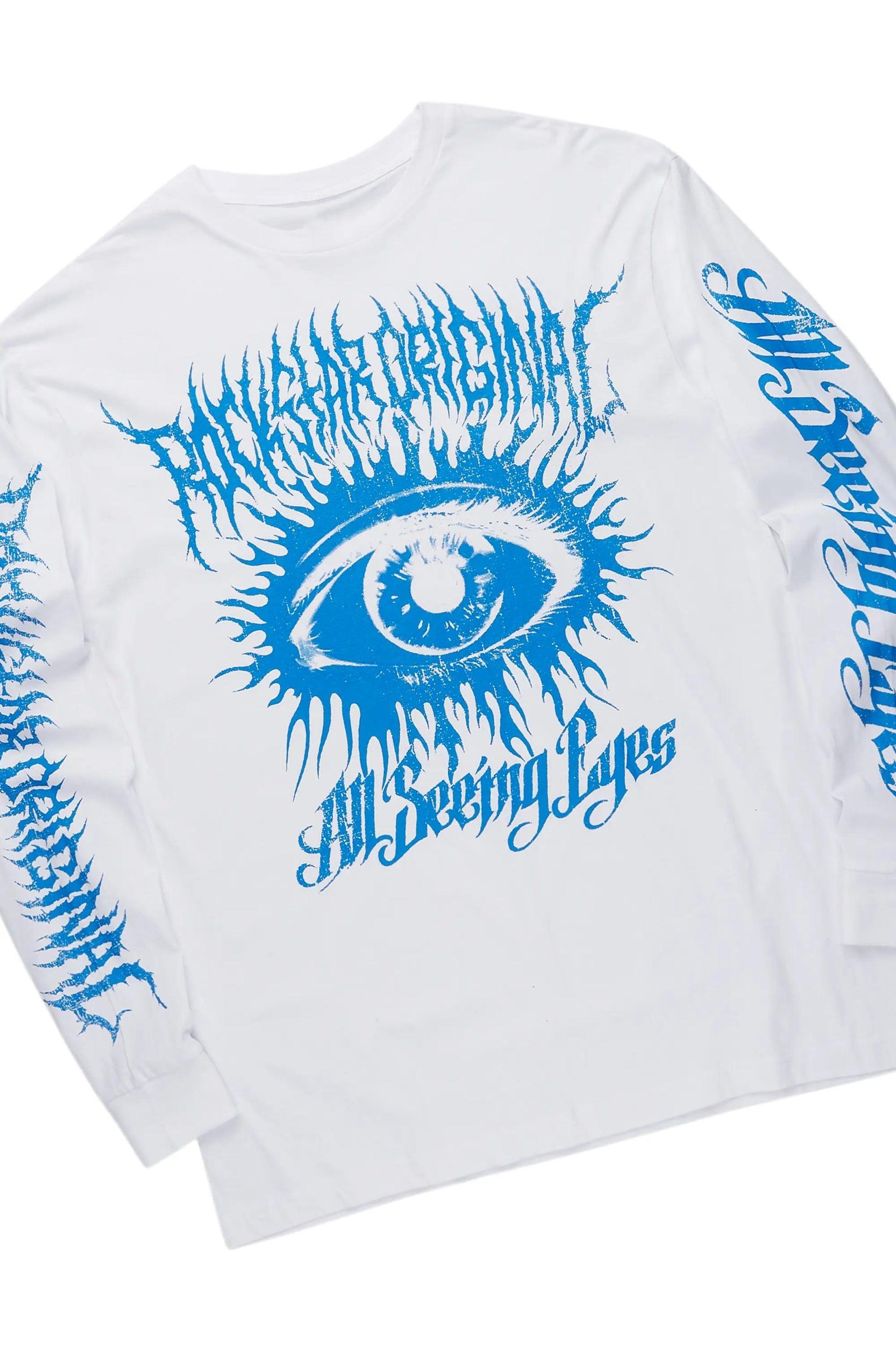 All Seeing Eyes White/Royal Long Sleeve T-Shirt/Baggy Pant Set Male Product Image