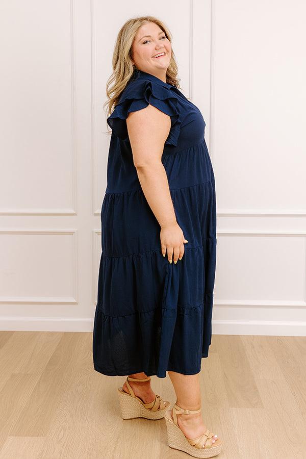 Sunny Spritzer Tiered Midi Dress in Navy Curves Product Image
