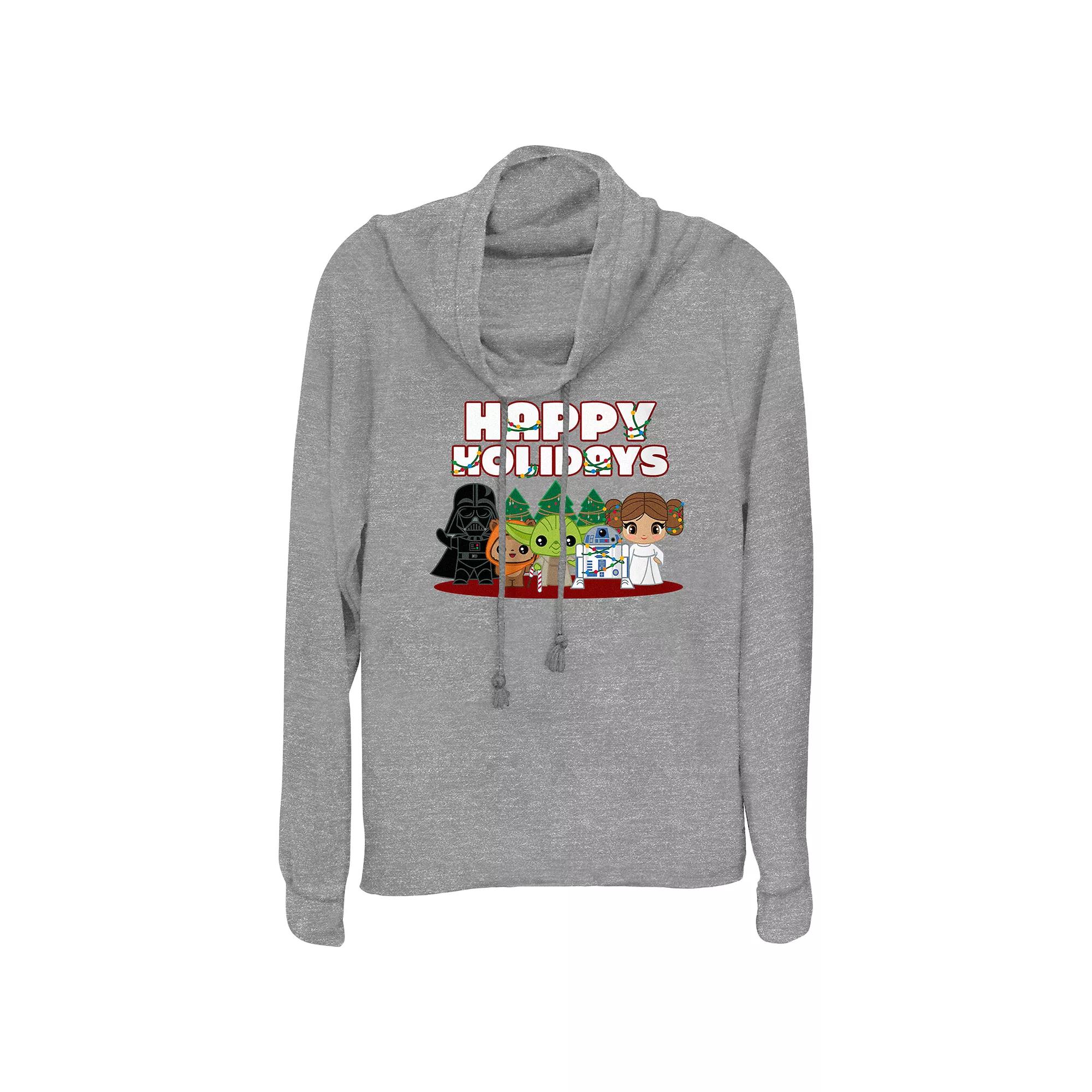 Women's Star Wars Characters Happy Holidays Cowlneck Graphic Lightweight Long Sleeve,  Product Image