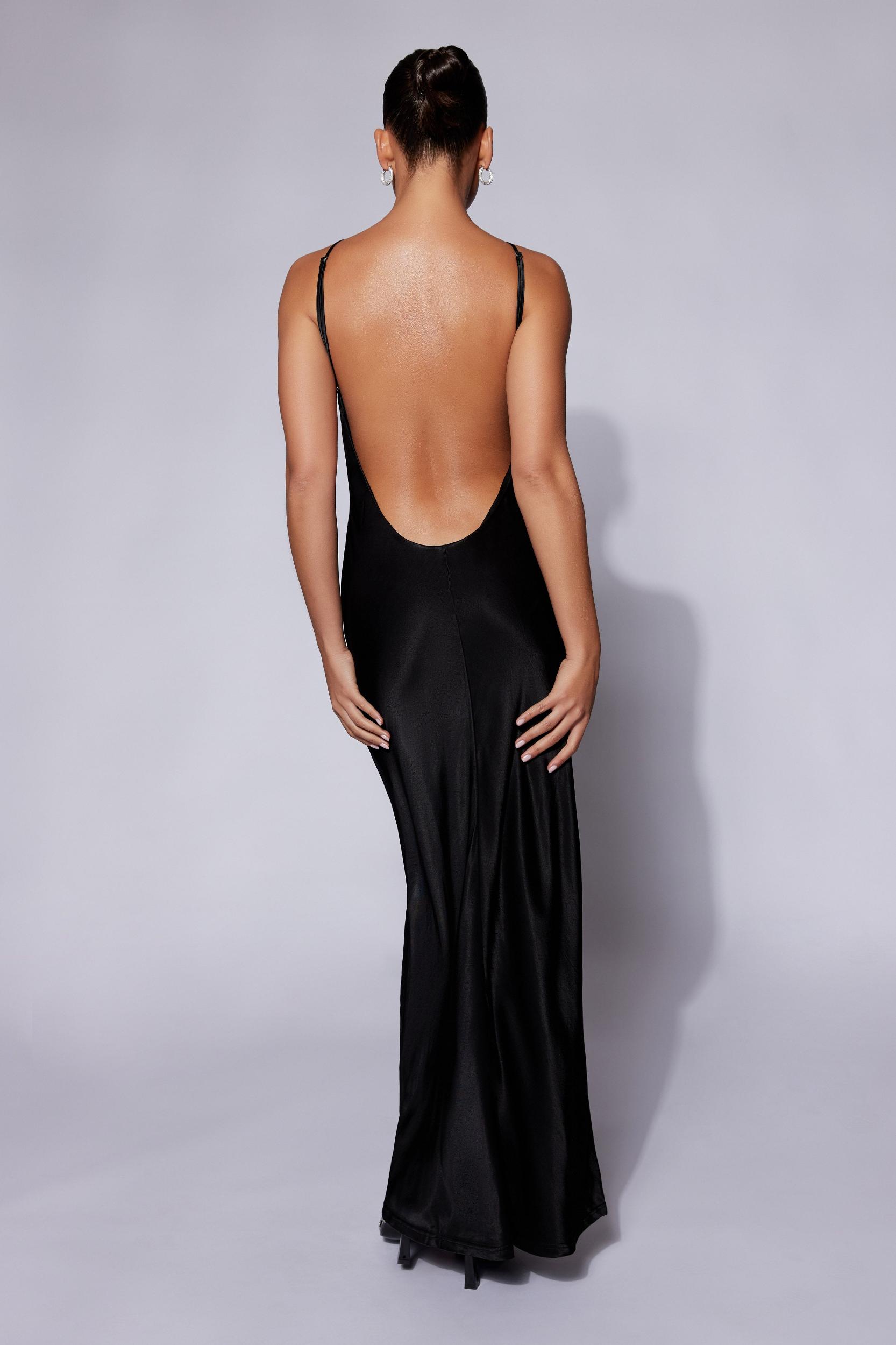 Lucia Satin Cut Out Maxi Dress - Black Product Image