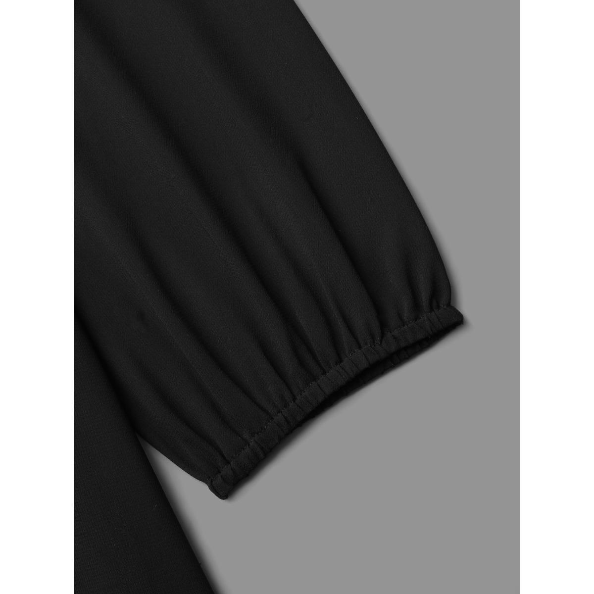 Plus Size Black Chiffon Mesh Overlap Collar Gathered Jumpsuit Women Cocktail Long Sleeve Overlap Collar Party Loose Jumpsuits BloomChic 14-16/1X Product Image