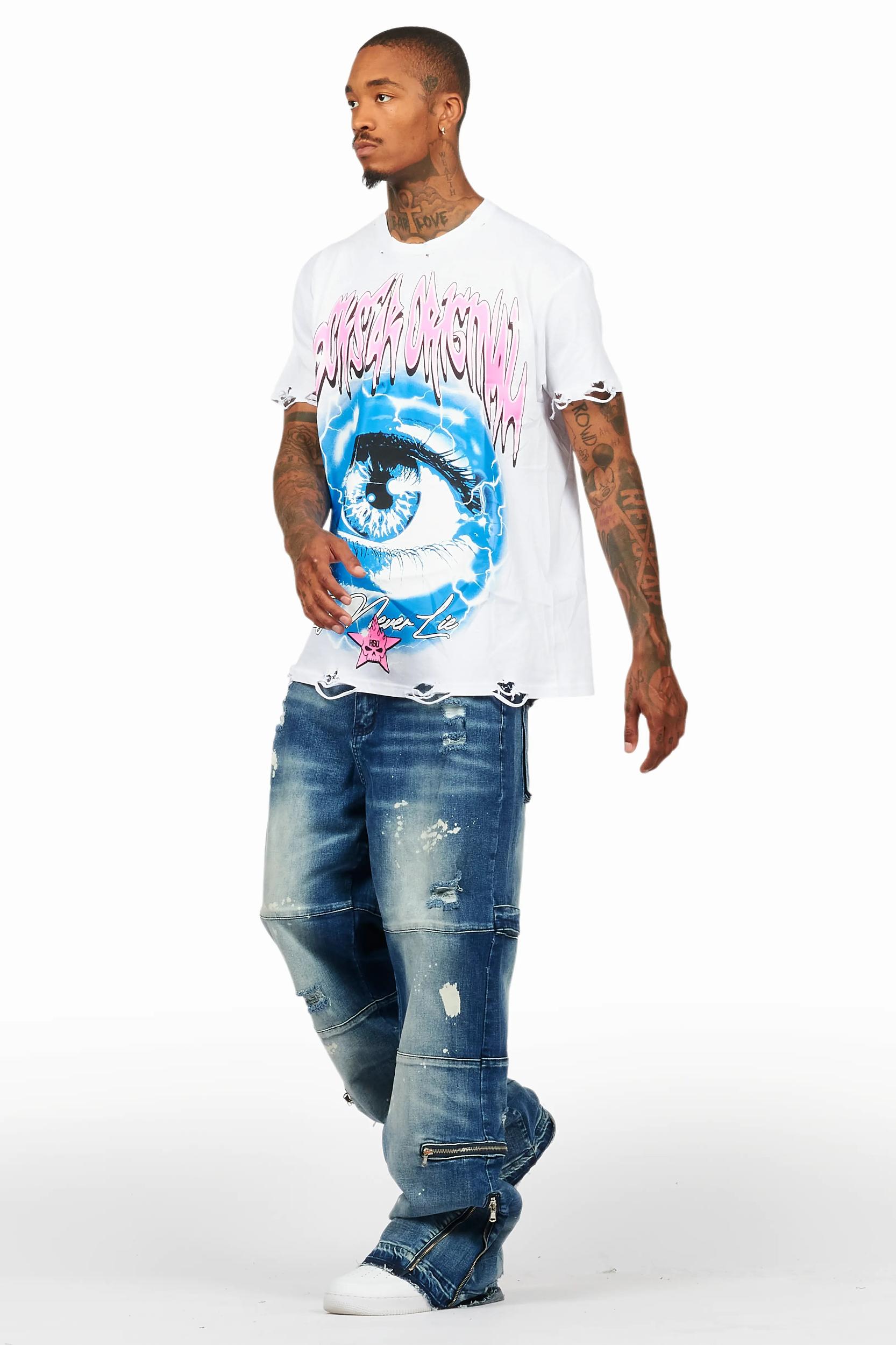 Pello White/Blue T-Shirt & Grib Baggy Fit Jean Bundle Male Product Image